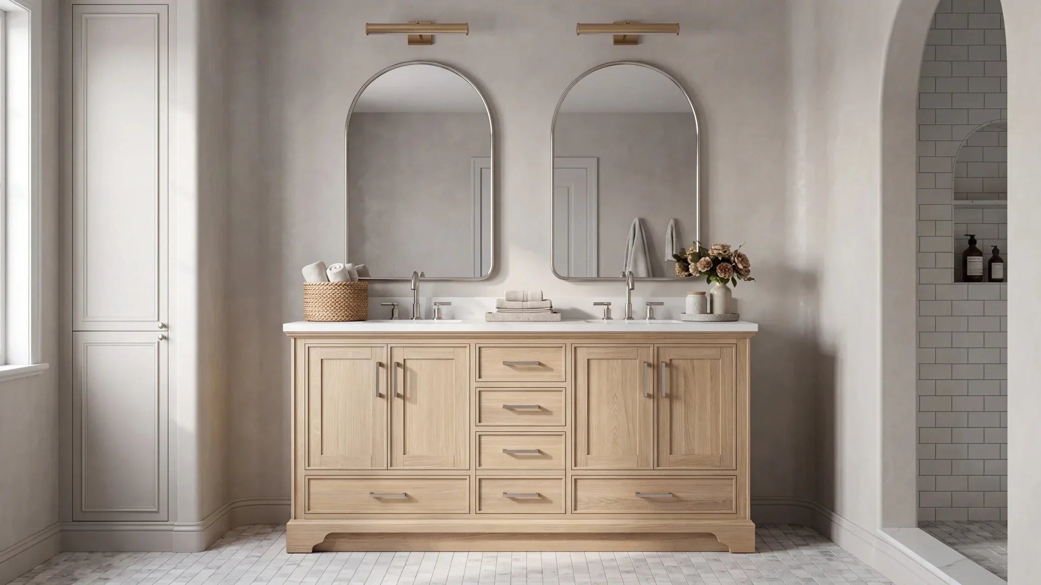 Double sink vanity in a shared bathroom