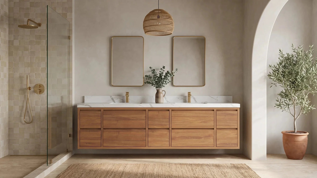 Wall-mounted floating bathroom vanity with open floor below