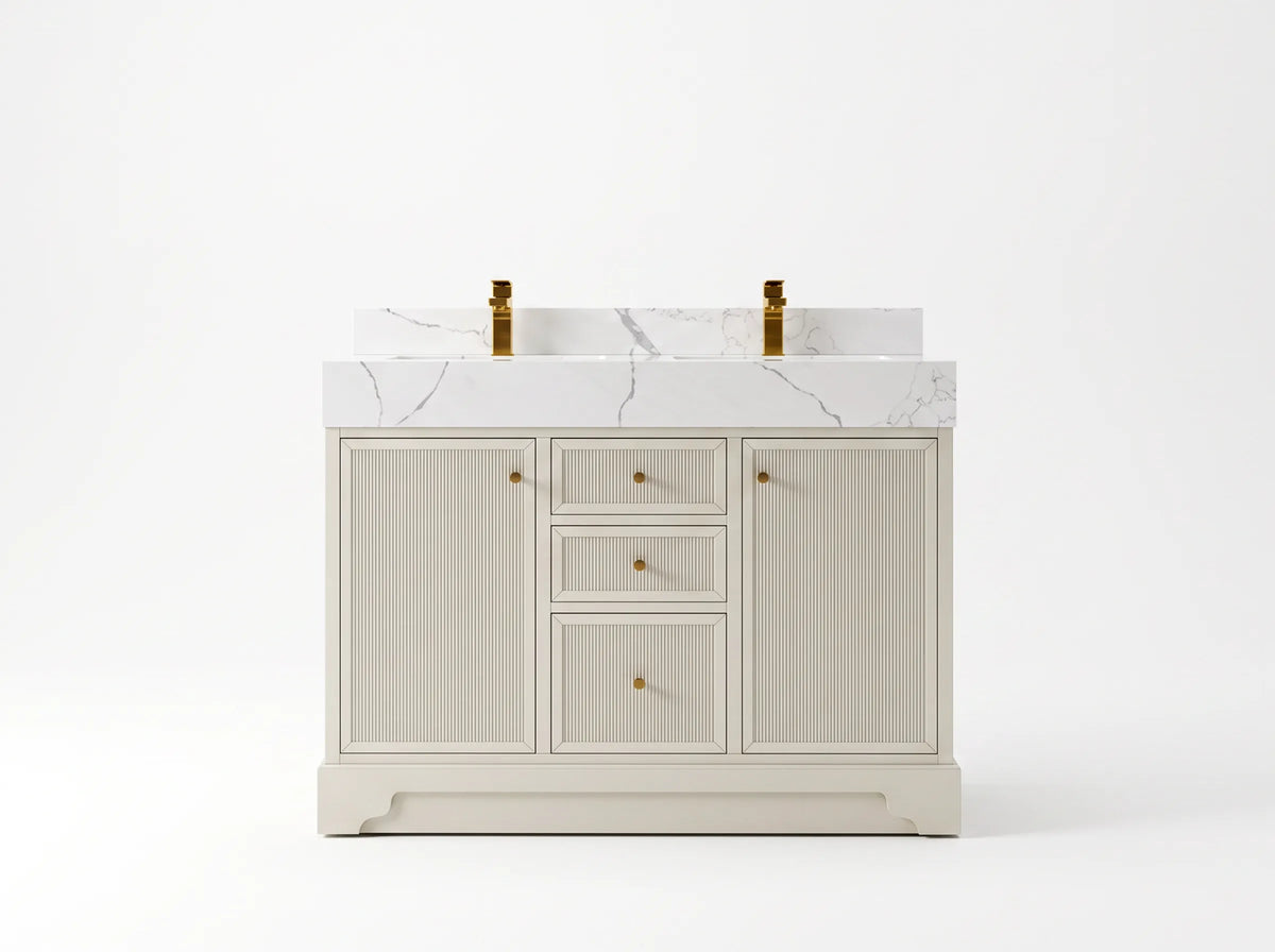 48-Inch White Double-Sink Bathroom Vanities