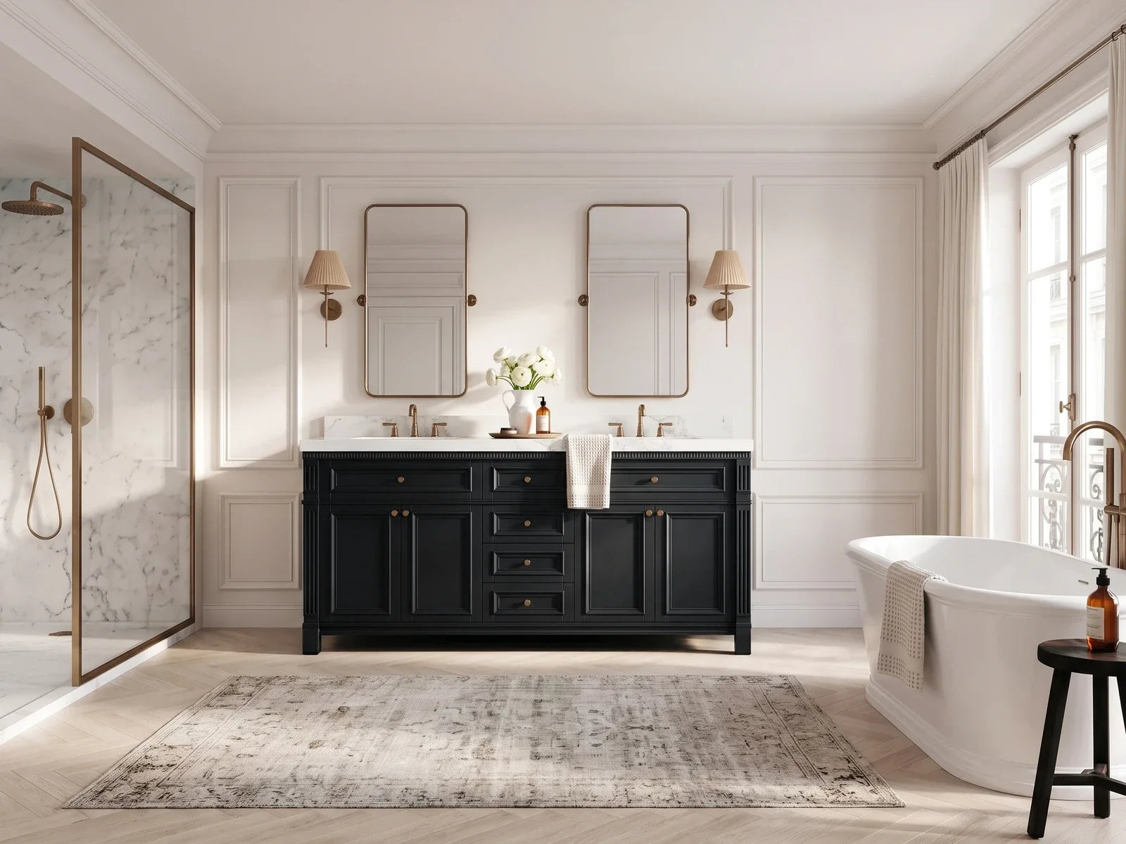 Paris 72-inch double vanity in Black, collection tile