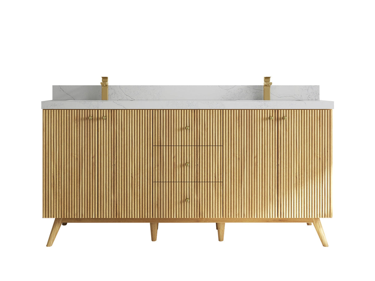 Pasadena 72-inch teak double-sink fluted bathroom vanity