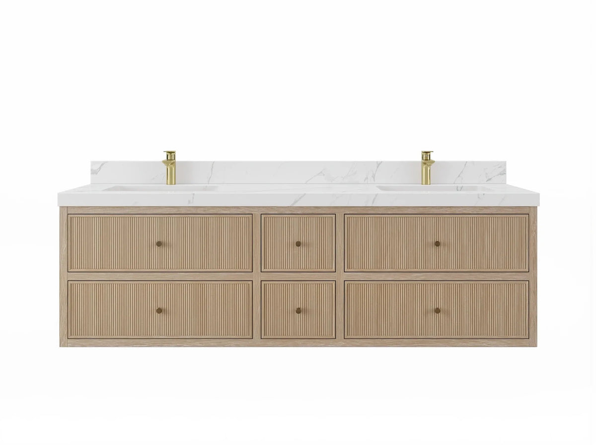 Sonoma Reeded Floating Teak 72 in. W x 22 in. D Double Sink Bathroom Vanity - Willow Bath and Vanity