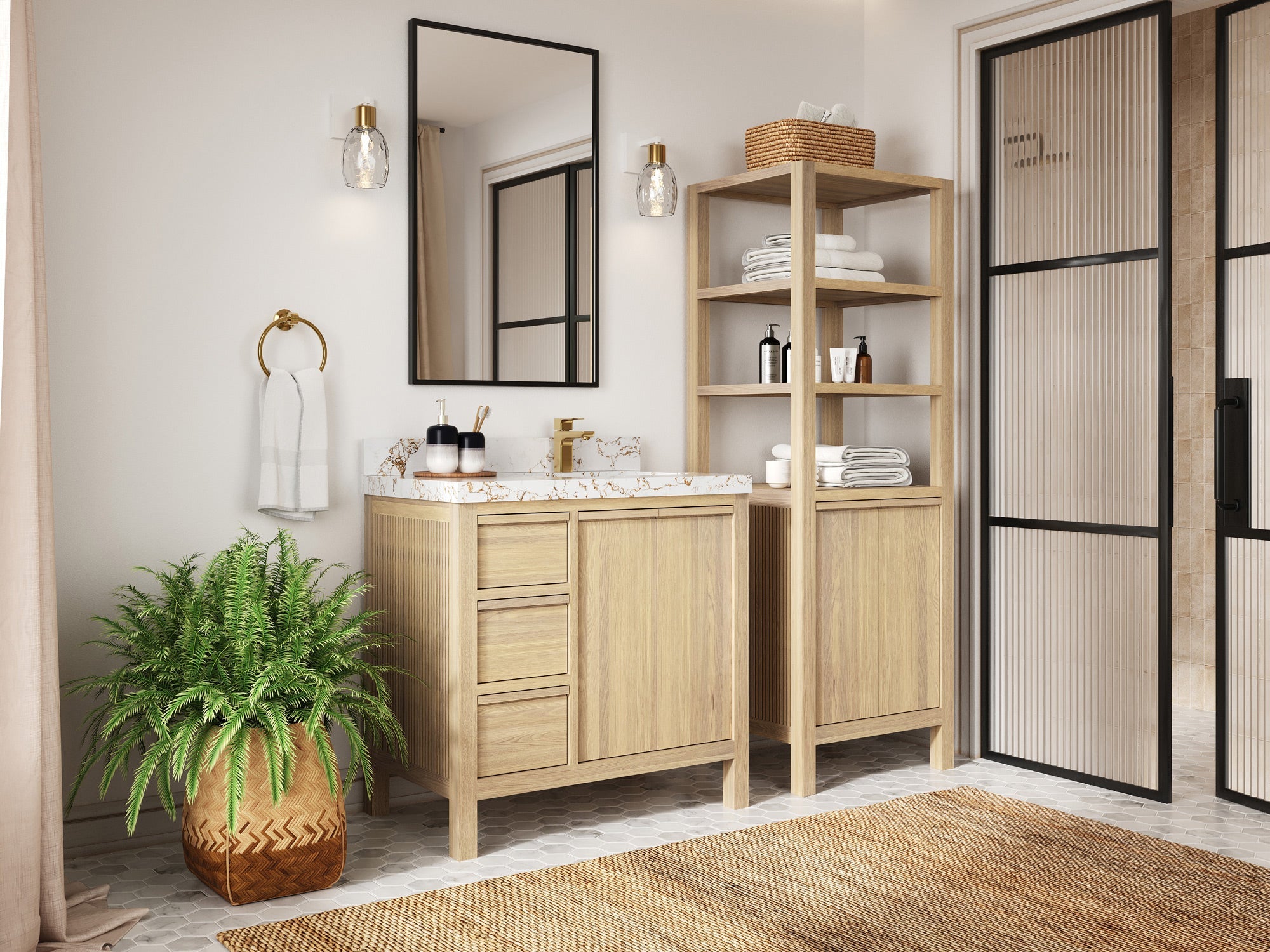 Elizabeth White Oak 36 in. W x 22 in. D Right Offset Sink Bathroom Vanity