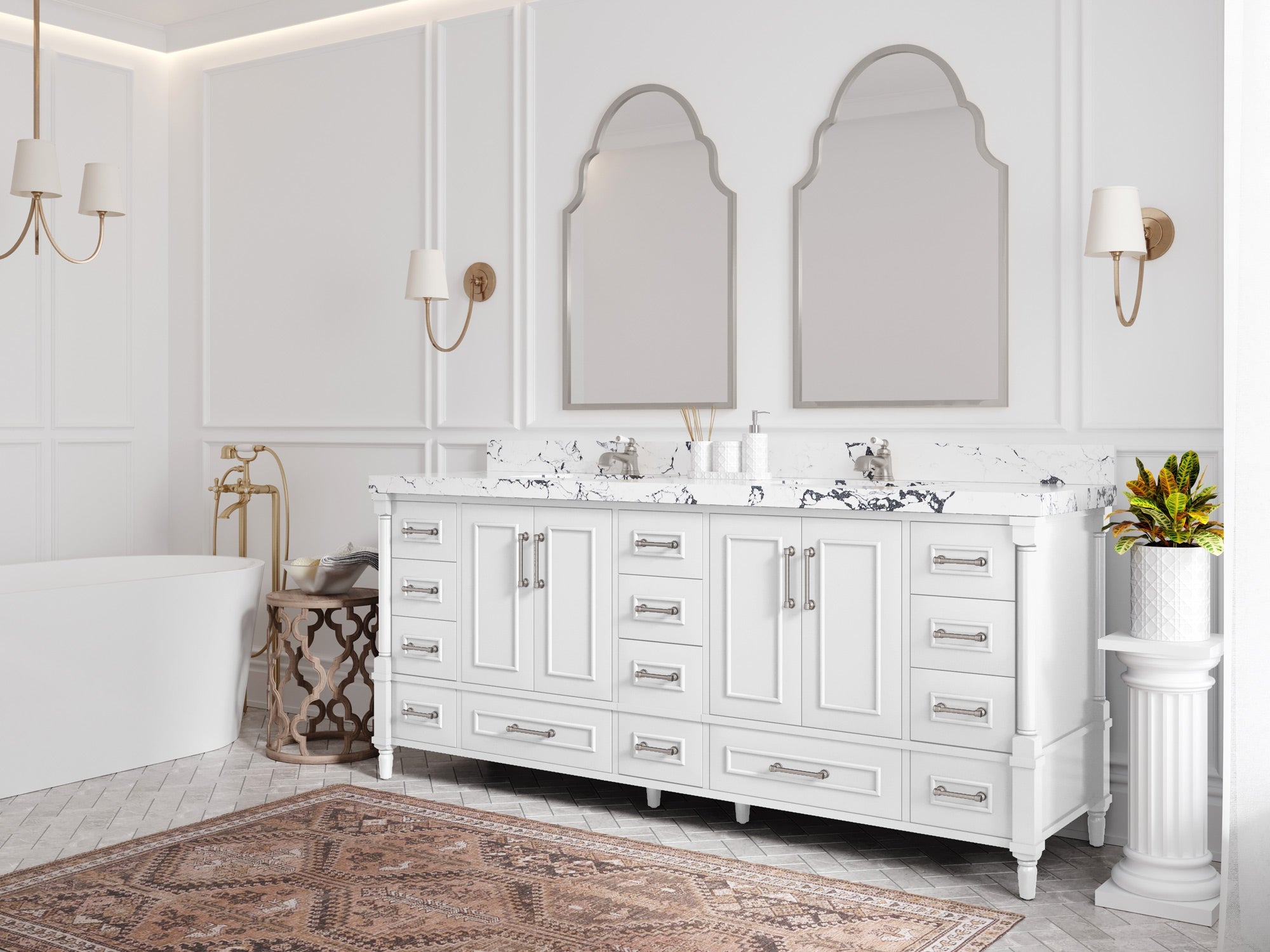 Aberdeen 80 in. W x 22 in. D Double Sink Bathroom Vanity in White with countertop - Side View