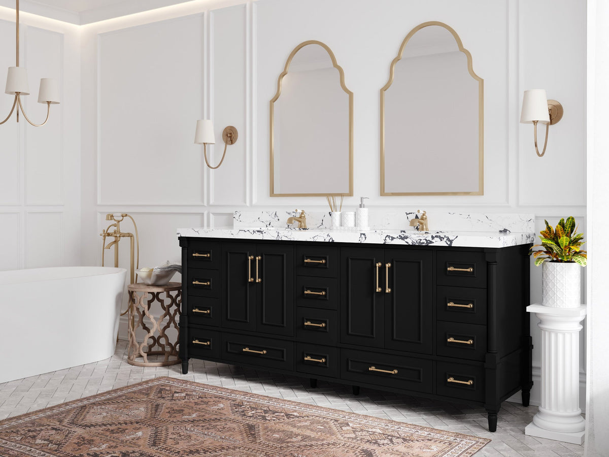 Aberdeen 80 in. W x 22 in. D Double Sink Bathroom Vanity in Black with countertop - Side View