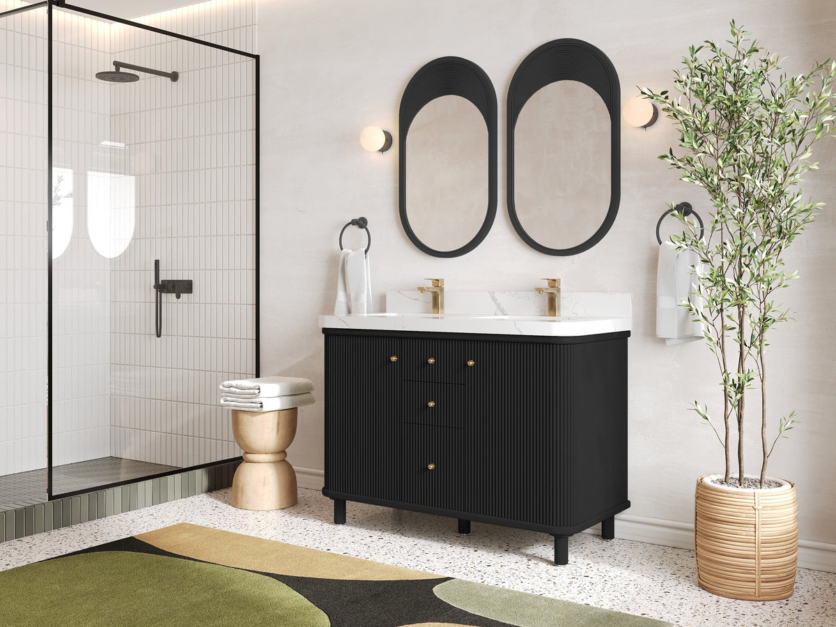 Miami 48 in. W x 22 in. D Double Sink Bathroom Vanity in Black with Countertop - Side View