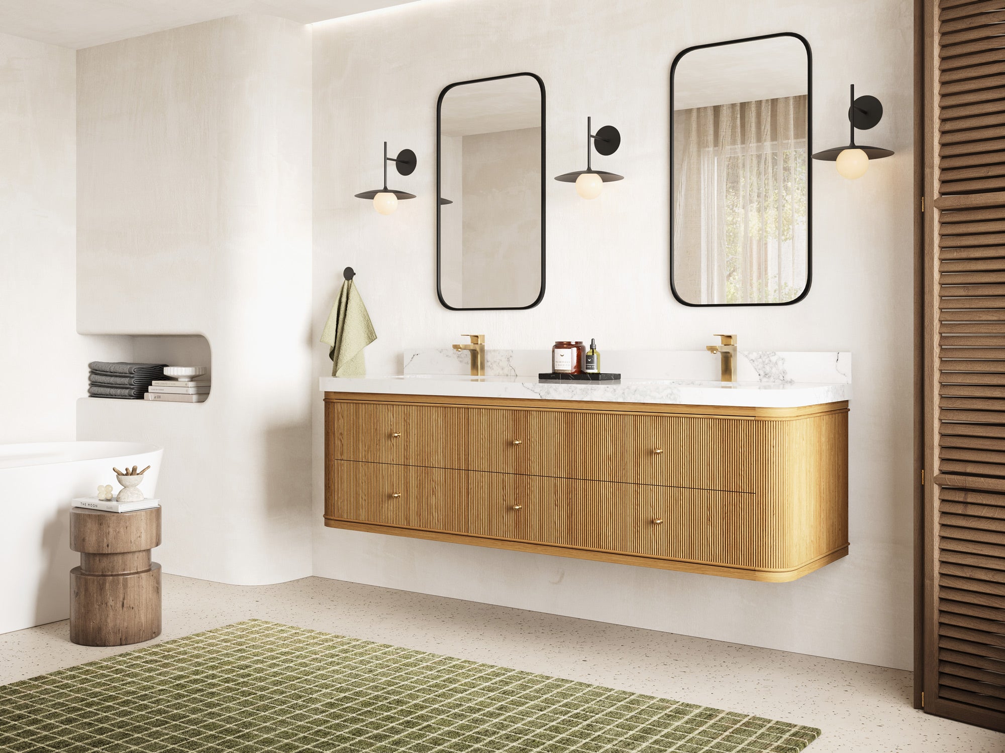 Hampton Floating Teak 72 in. W x 22 in. D Double Sink Bathroom Vanity with Countertop - Side View