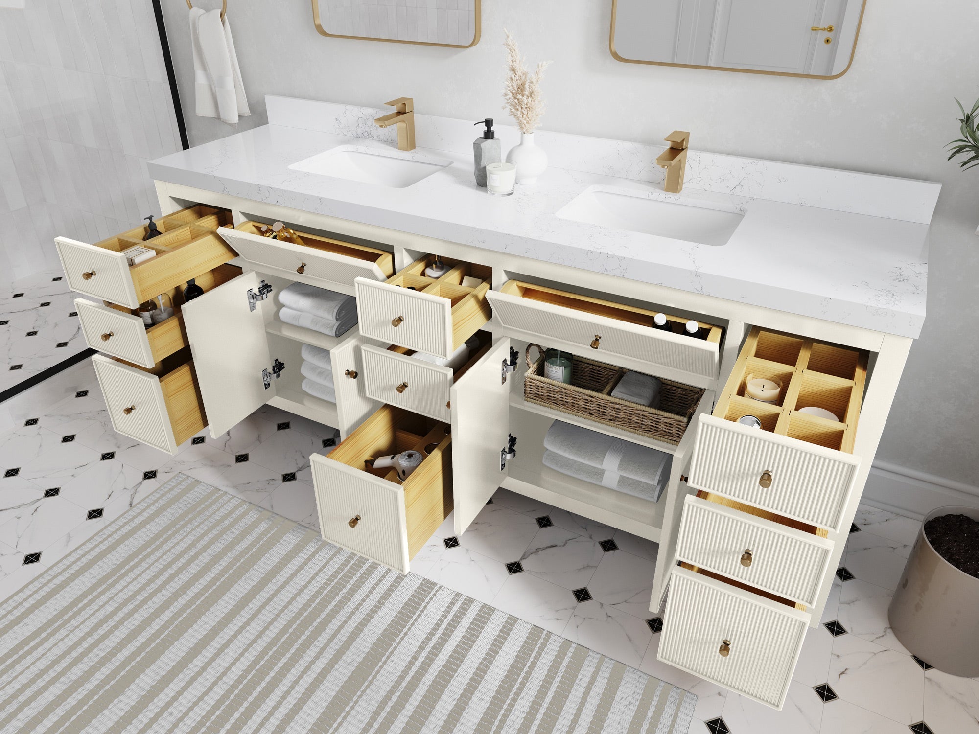 Sonoma 84 in W x 22 in D Free Standing Reeded Double Sink Bathroom Vanity