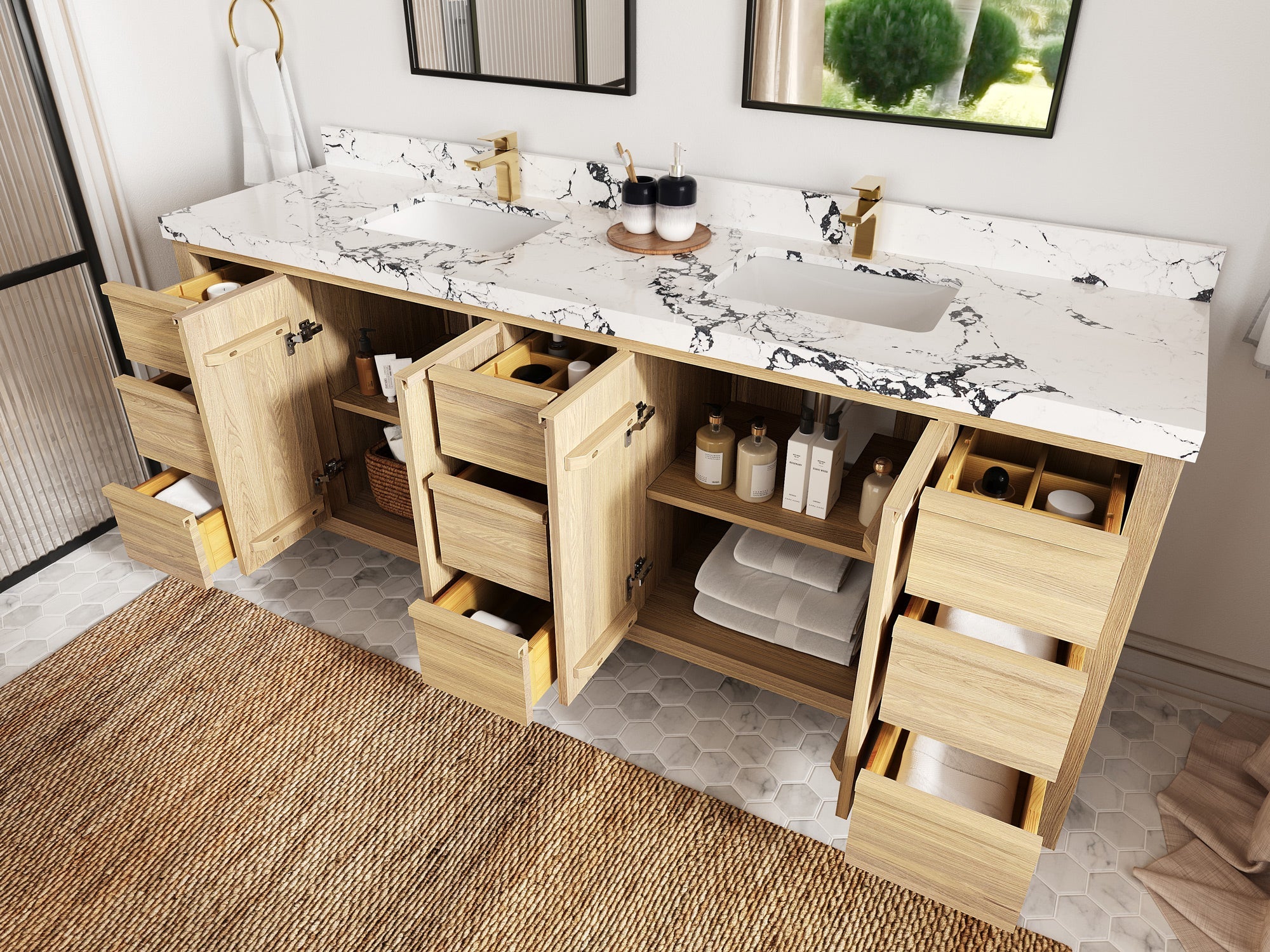 Elizabeth White Oak 84 in. W x 22 in. D Double Sink Bathroom Vanity