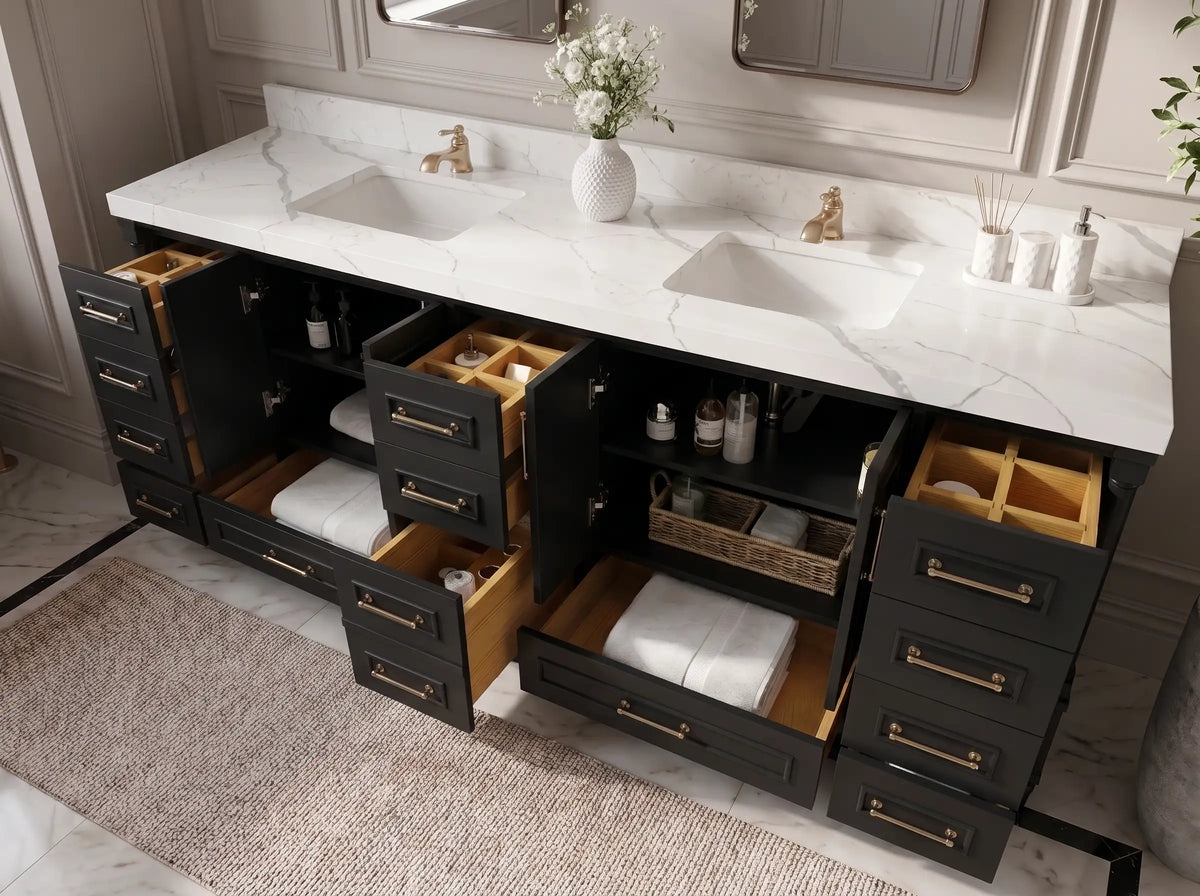 Aberdeen 96 in W x 22 in D Free Standing Double Sink Bathroom Vanity