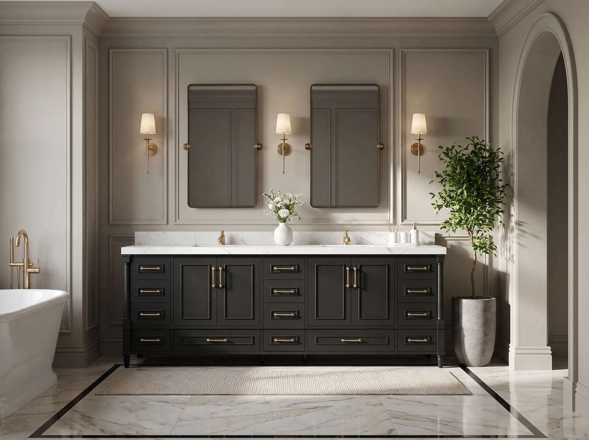 Aberdeen 96 in W x 22 in D Free Standing Double Sink Bathroom Vanity
