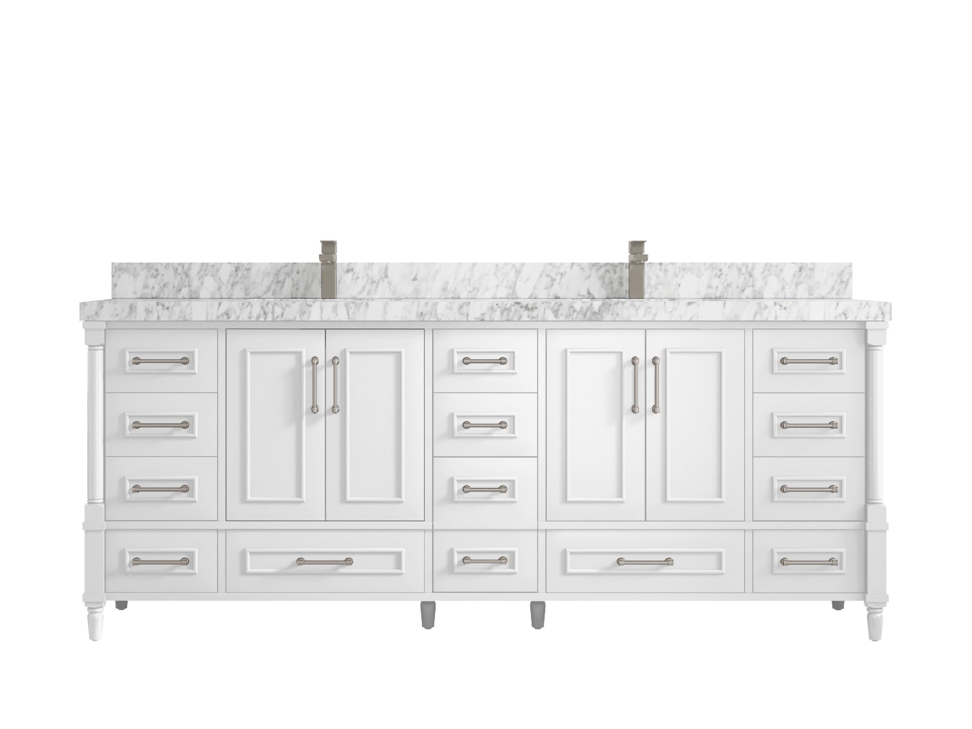 Aberdeen 84 in. W x 22 in. D double Sink Bathroom Vanity in White with 2 in Carrara Marble Countertop