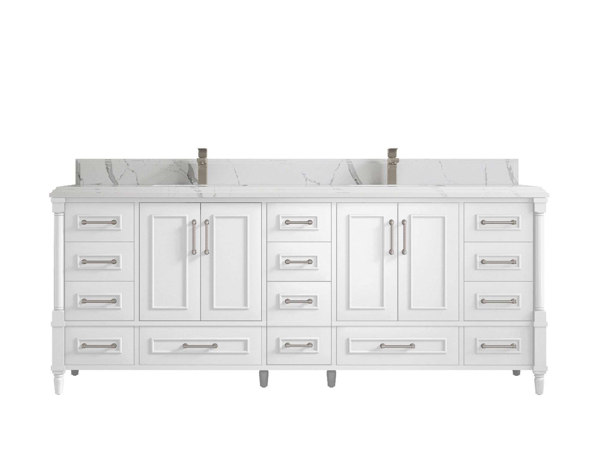 Aberdeen 84 in. W x 22 in. D double Sink Bathroom Vanity in White with 1.5 in Calacatta Laza Quartz Countertop