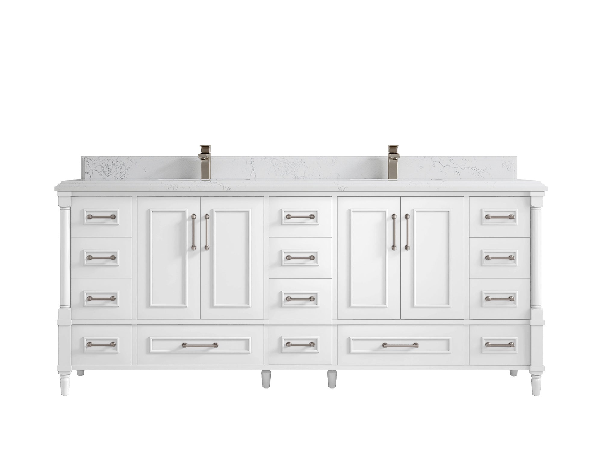 Aberdeen 80 in. W x 22 in. D Double Sink Bathroom Vanity in White with Double Cove Edge 1.5 in Empira White Quartz Countertop
