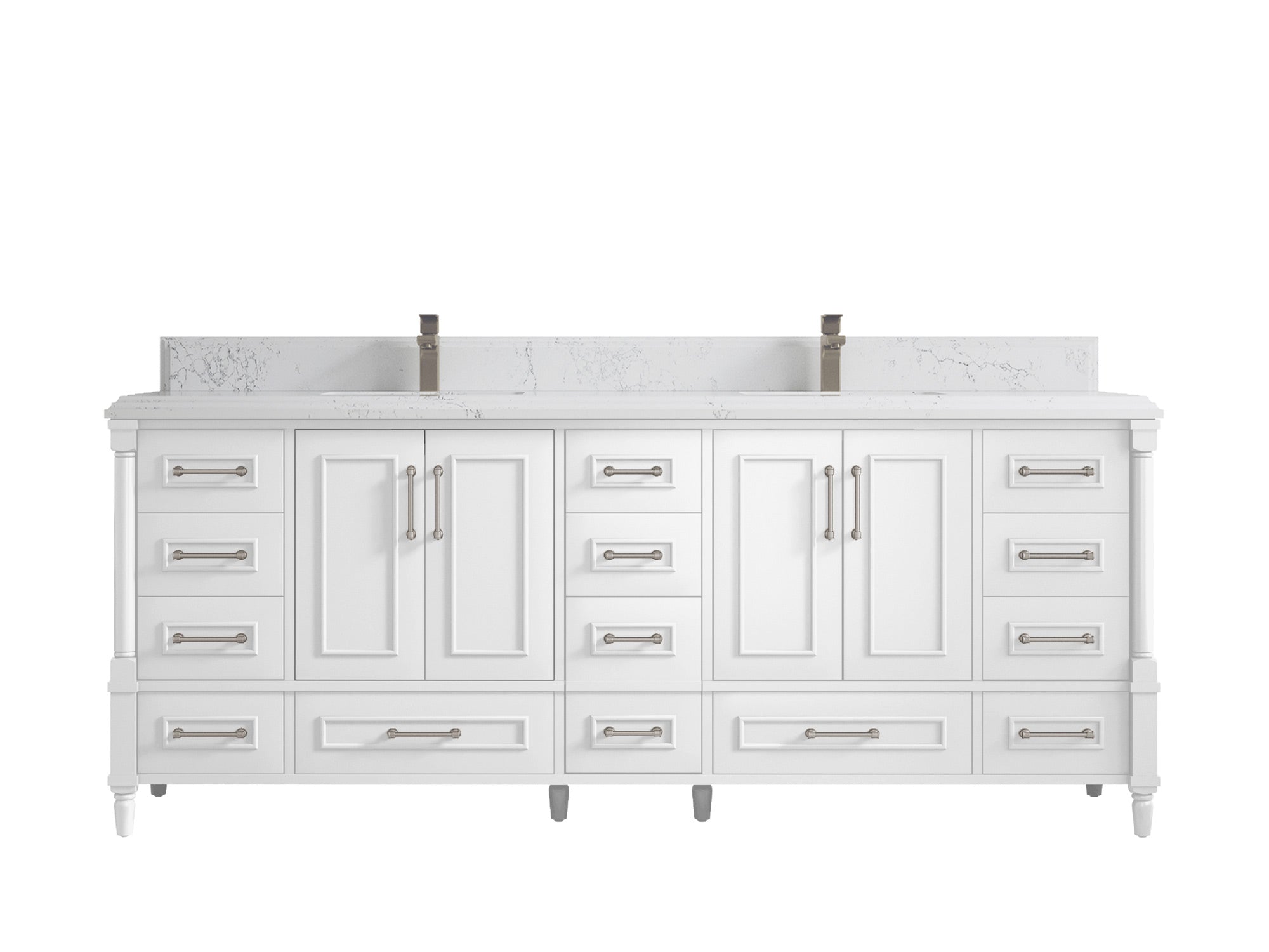Aberdeen 84 in. W x 22 in. D double Sink Bathroom Vanity in White with 1.5 in Empira White Quartz Countertop