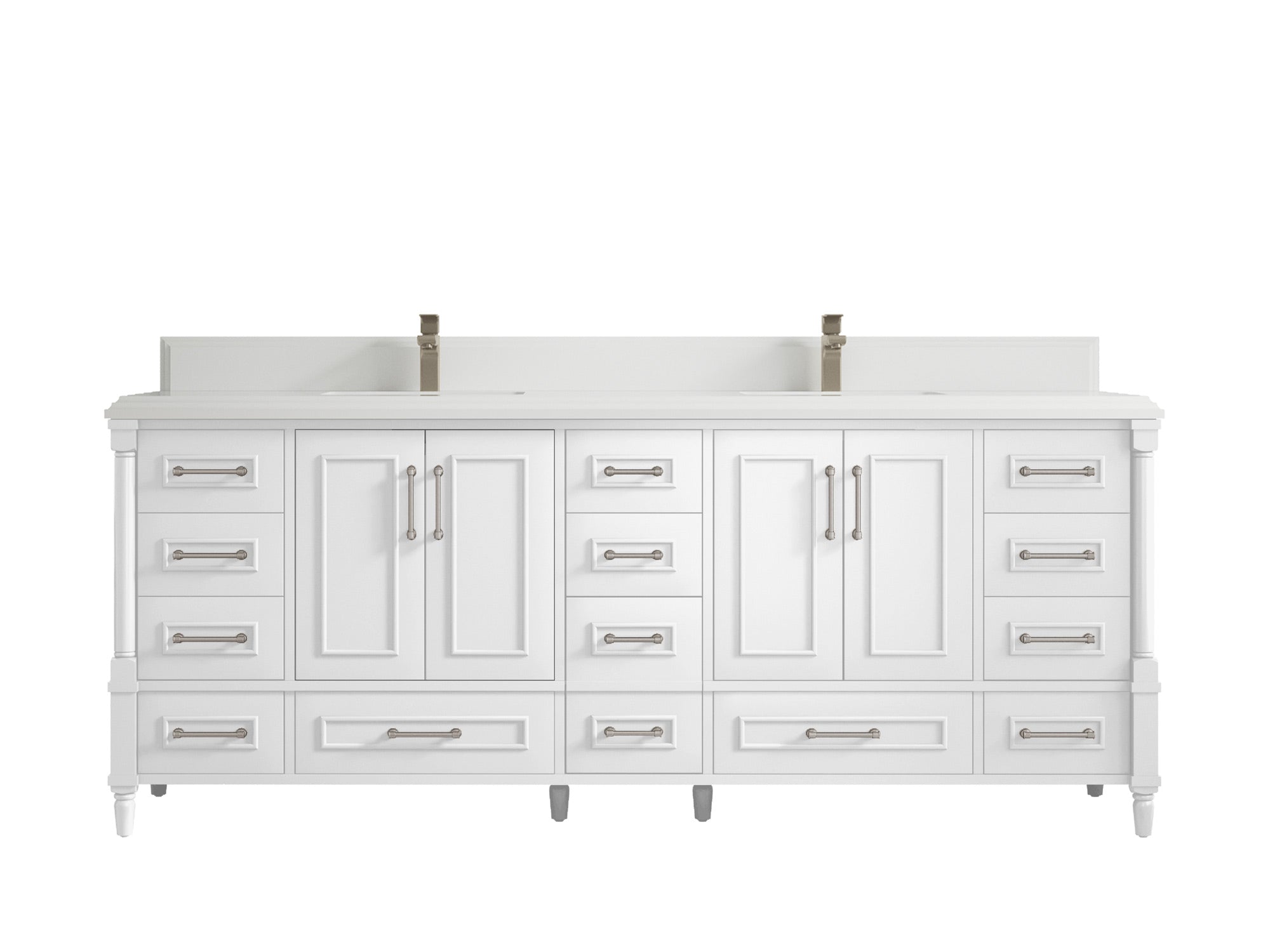 Aberdeen 84 in. W x 22 in. D double Sink Bathroom Vanity in White with 1.5 in White Quartz Countertop
