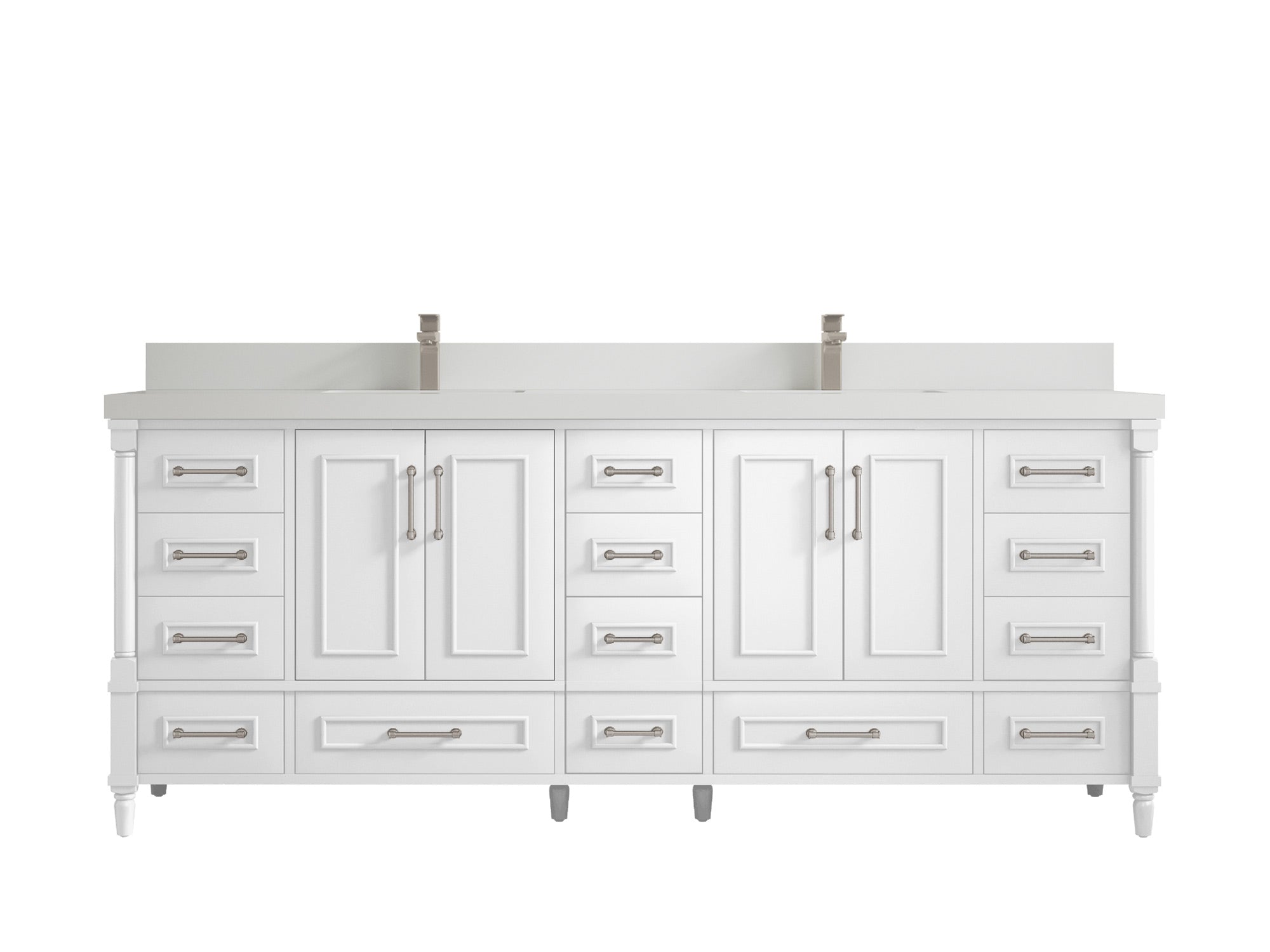 Aberdeen 84 in. W x 22 in. D double Sink Bathroom Vanity in White with 1.5 in White Quartz Countertop