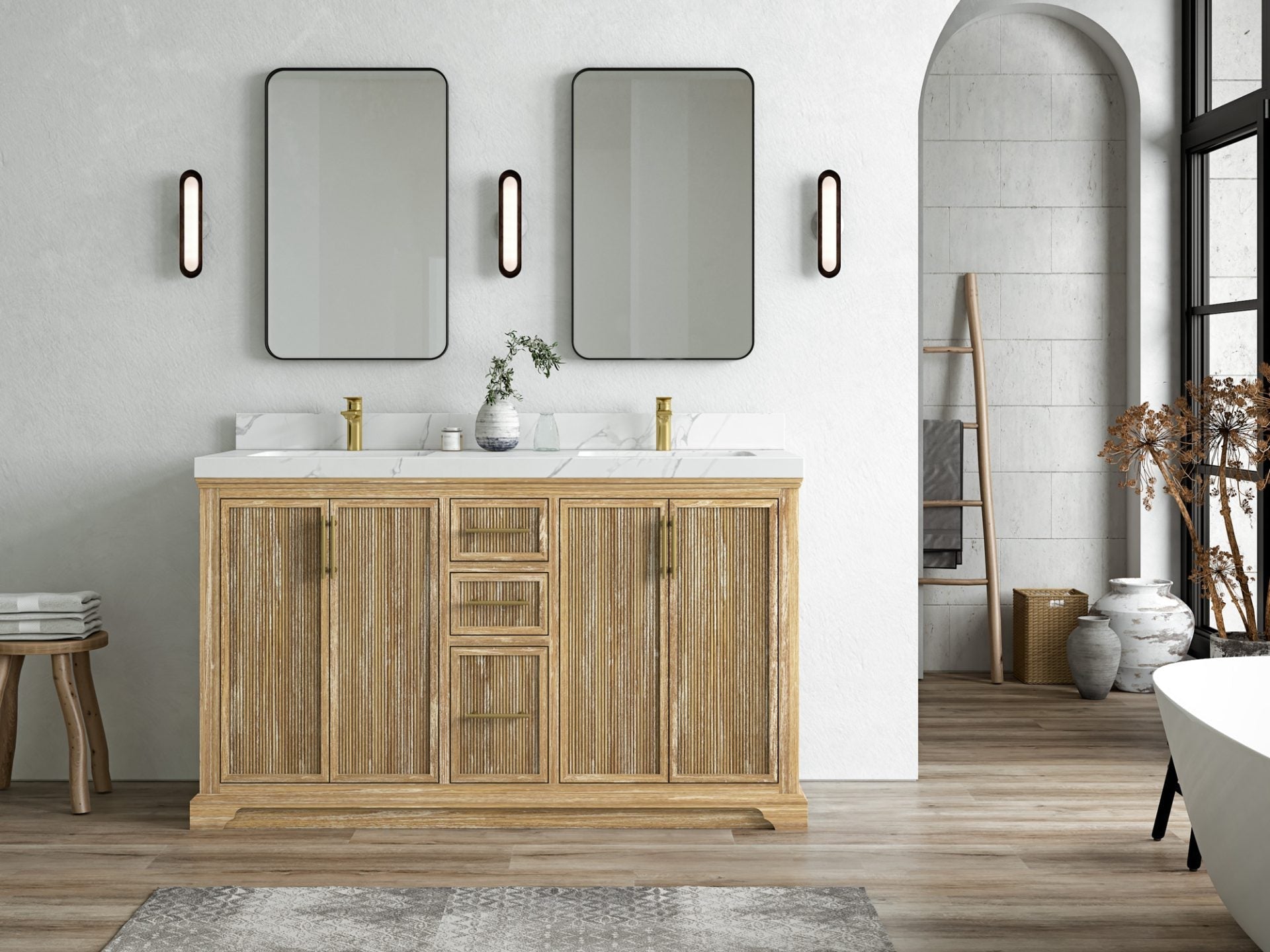 Alys Teak Wood 60 in. W x 22 in. D Double Sink Bathroom Vanity