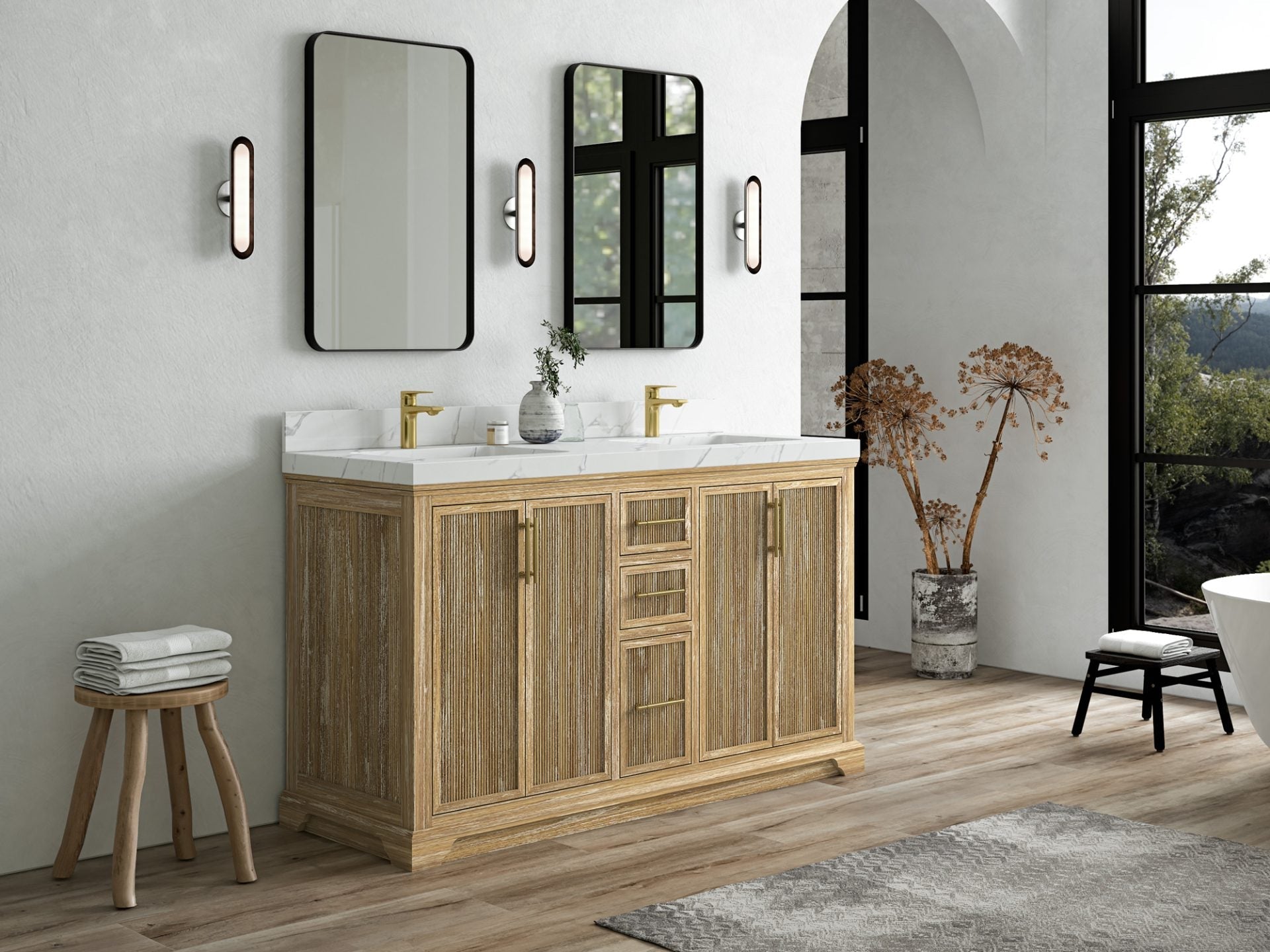 Alys Teak Wood 60 in. W x 22 in. D Double Sink Bathroom Vanity