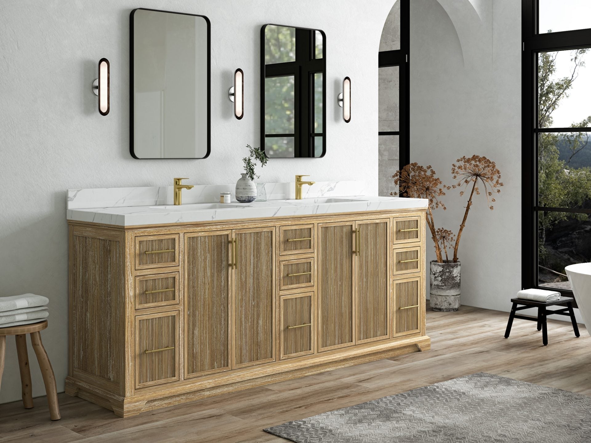 Alys Teak Wood 84 in. W x 22 in. D Double Sink Bathroom Vanity
