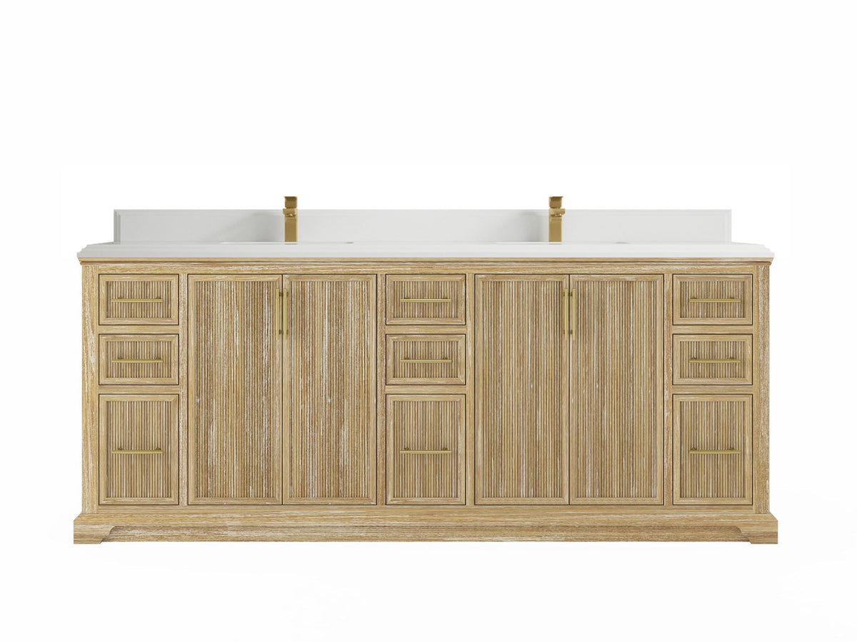 Alys Teak Wood 84 in. W x 22 in. D Double Sink Bathroom Vanity