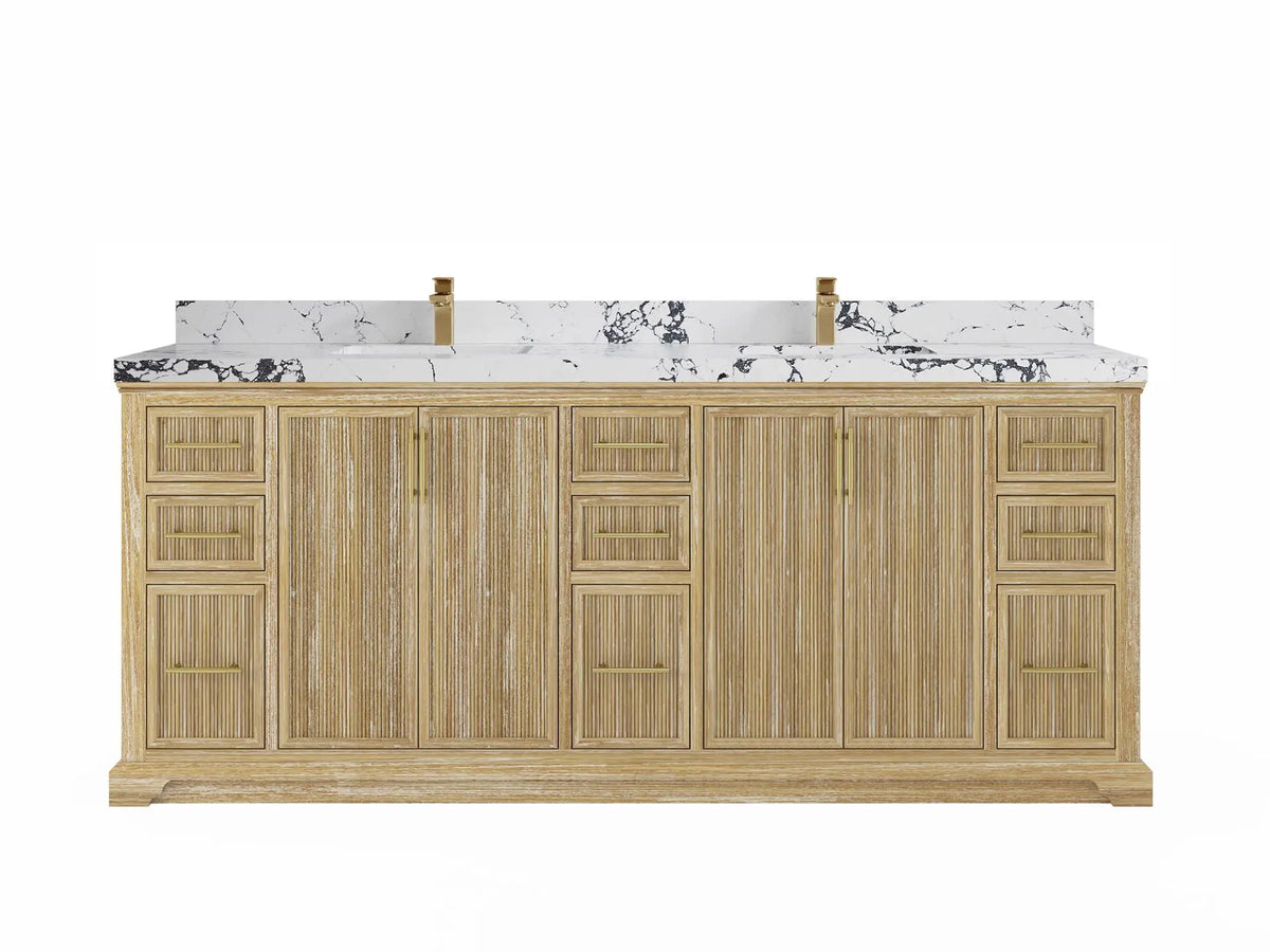 Alys Teak Wood 84 in. W x 22 in. D Double Sink Bathroom Vanity