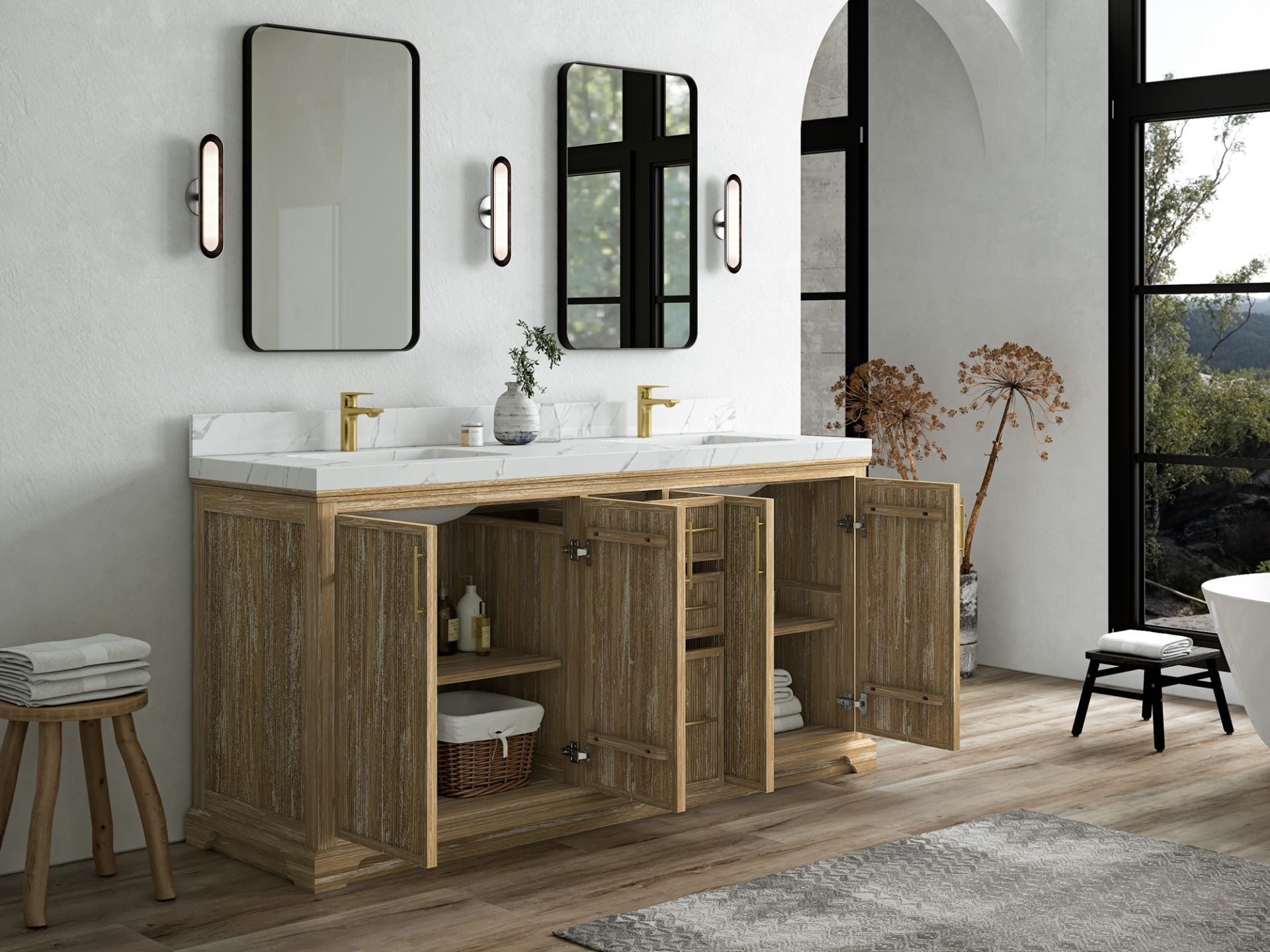 Alys Teak Wood 72 in. W x 22 in. D Double Sink Bathroom Vanity