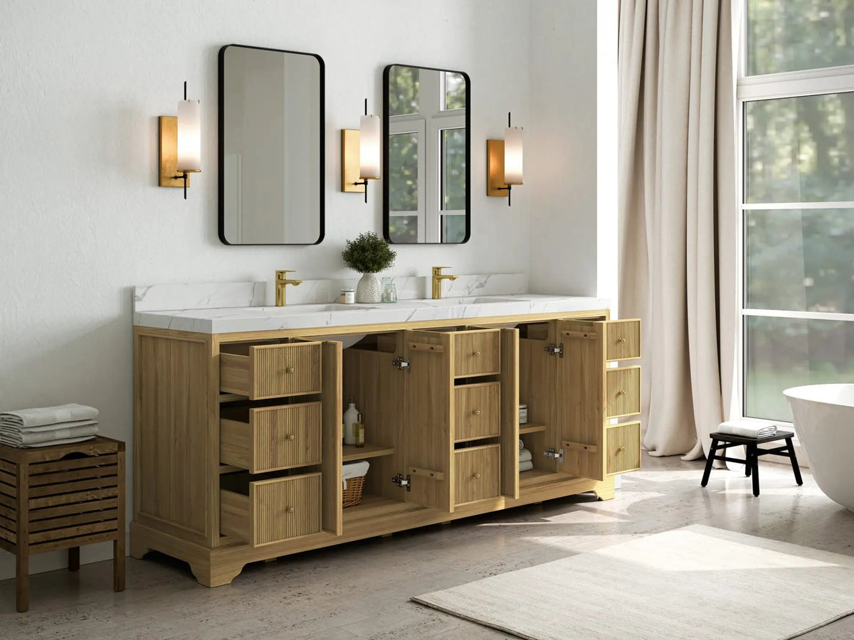 Austin Teak Wood 84 in. W x 22 in. D Double Sink Bathroom Vanity