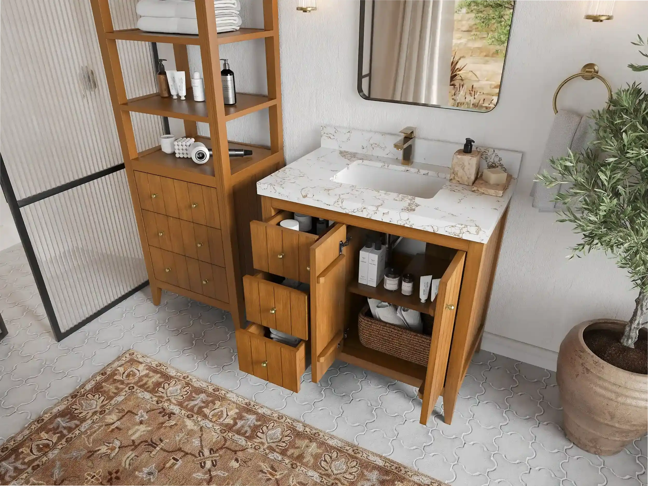 Atlanta Teak Wood 36 in. W x 22 in. D Center Sink Bathroom Vanity