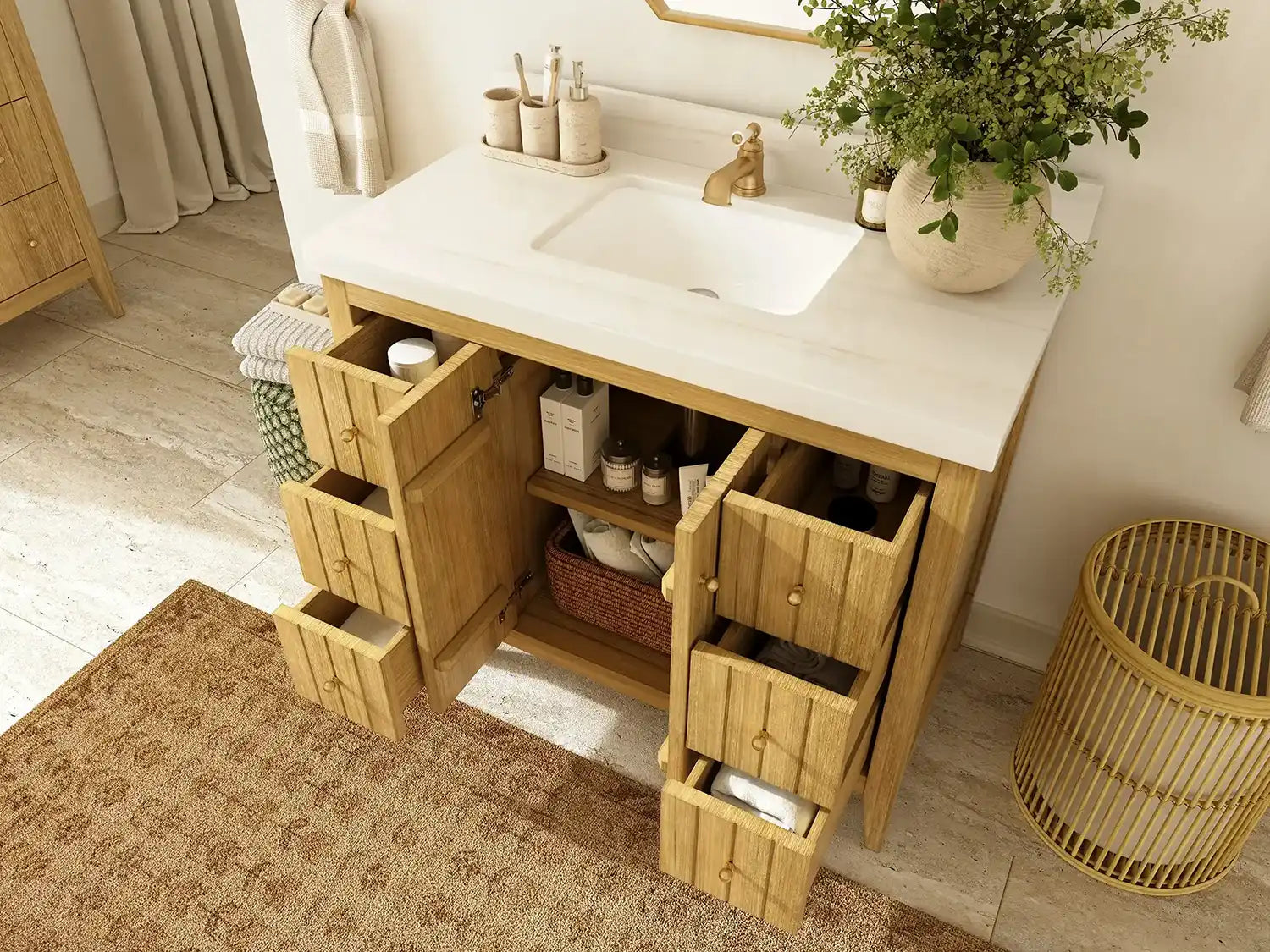 Atlanta Teak Wood 42 in. W x 22 in. D Single Sink Bathroom Vanity