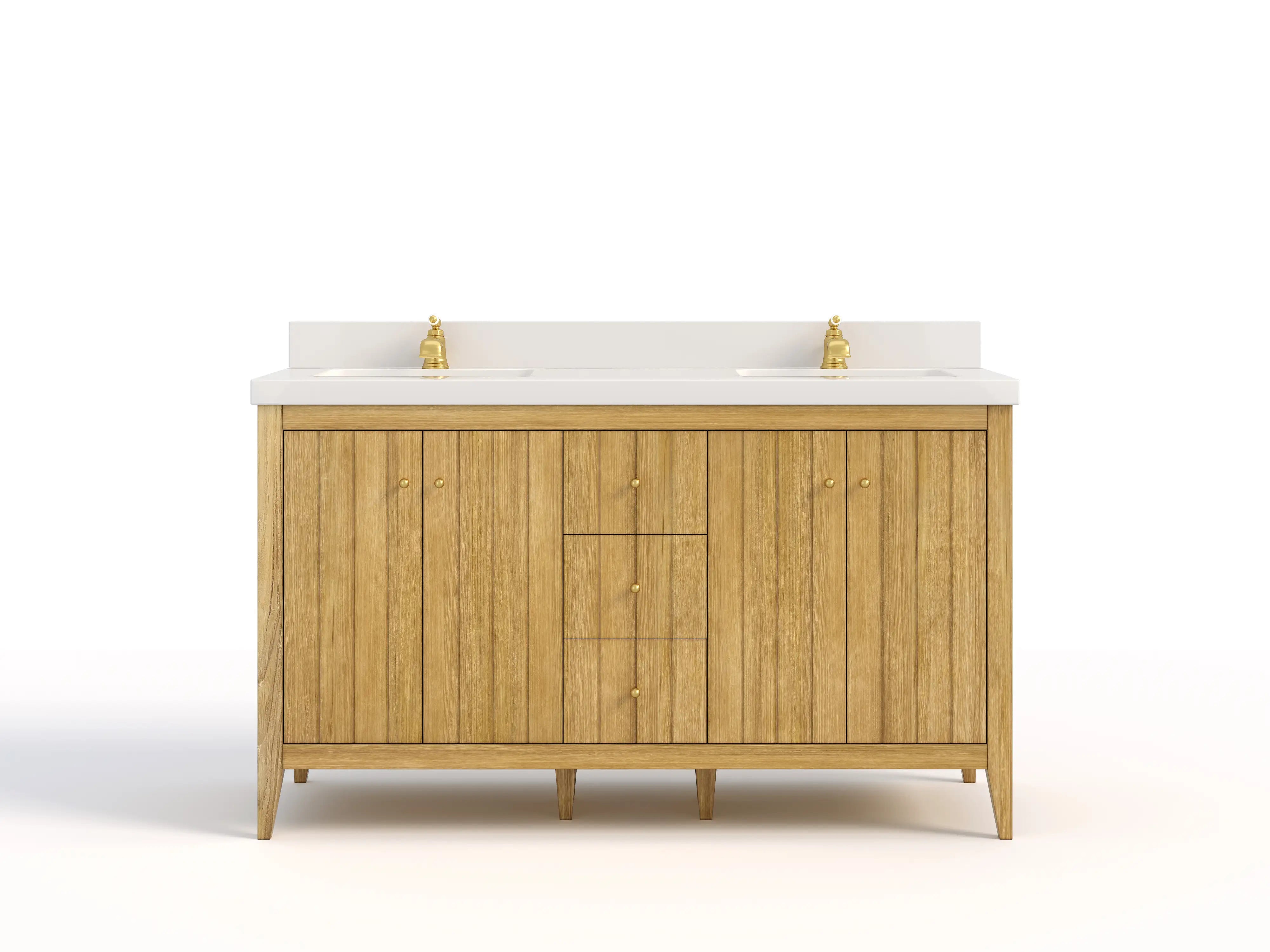 Atlanta Teak Wood 60 in. W x 22 in. D Double Sink Bathroom Vanity