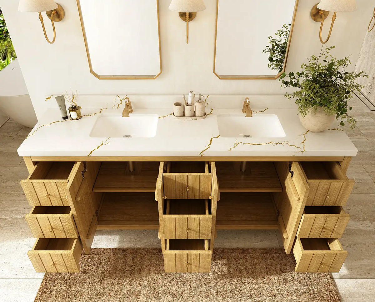 Atlanta Teak Wood 84 in. W x 22 in. D Double Sink Bathroom Vanity