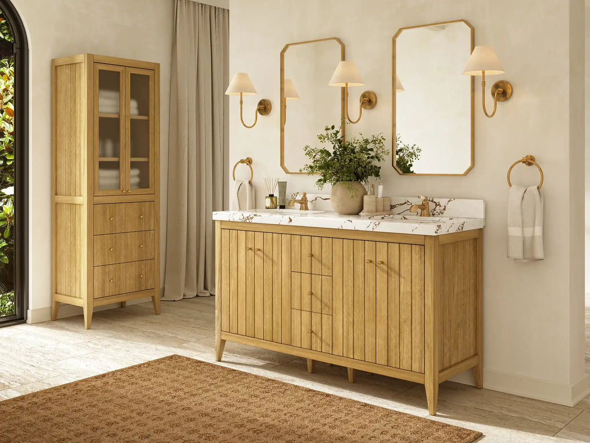 Atlanta Teak Wood 60 in. W x 22 in. D Double Sink Bathroom Vanity