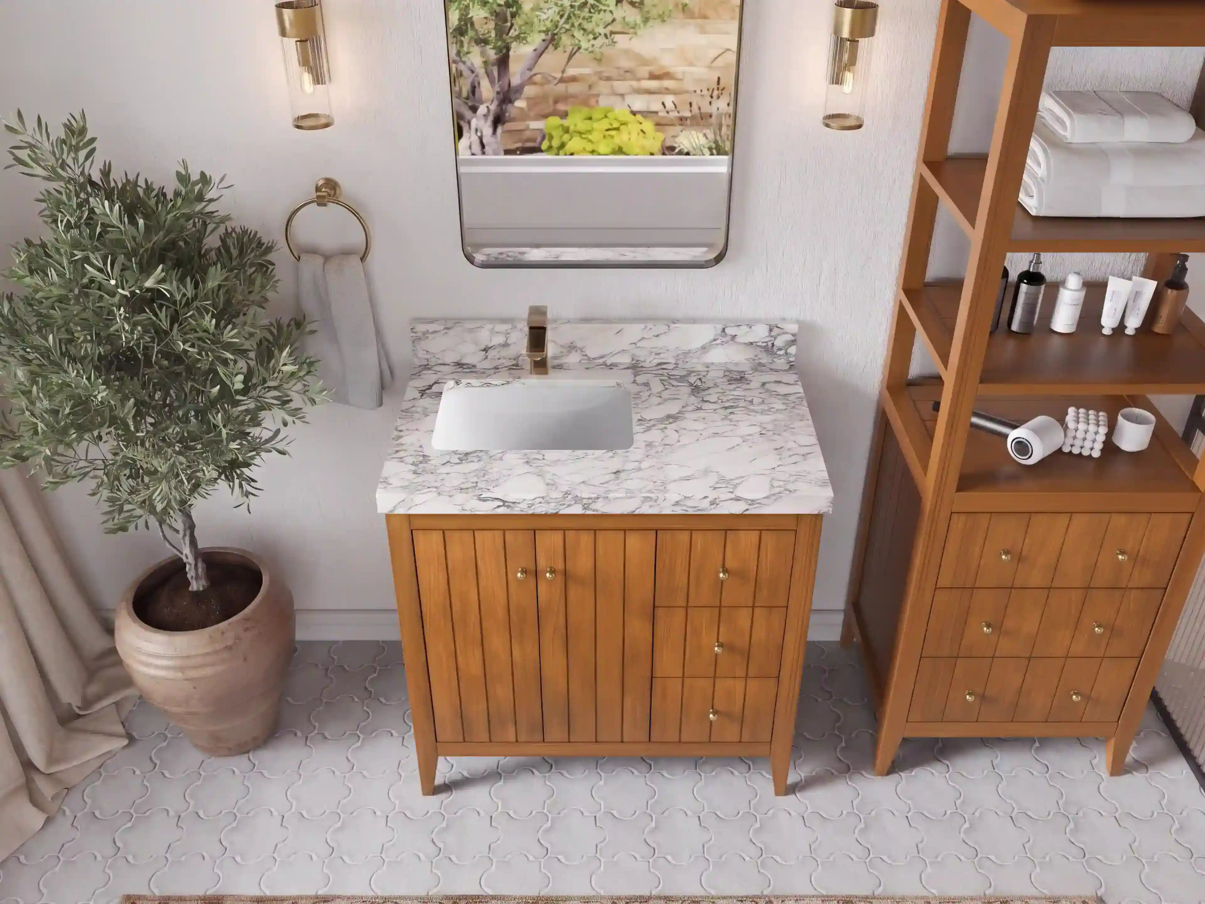Atlanta Teak Wood 36 in. W x 22 in. D Left Offset Sink Bathroom Vanity