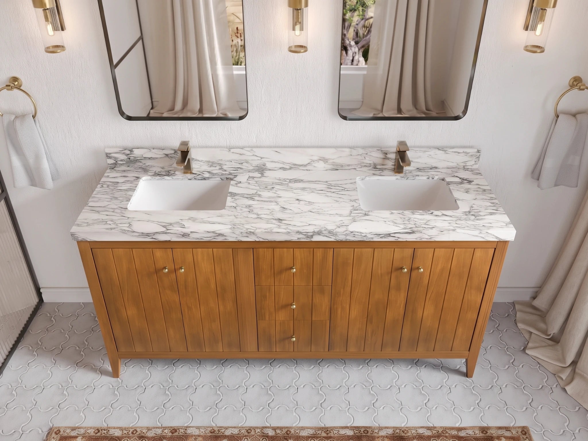 Atlanta Teak Wood 72 in. W x 22 in. D Double Sink Bathroom Vanity