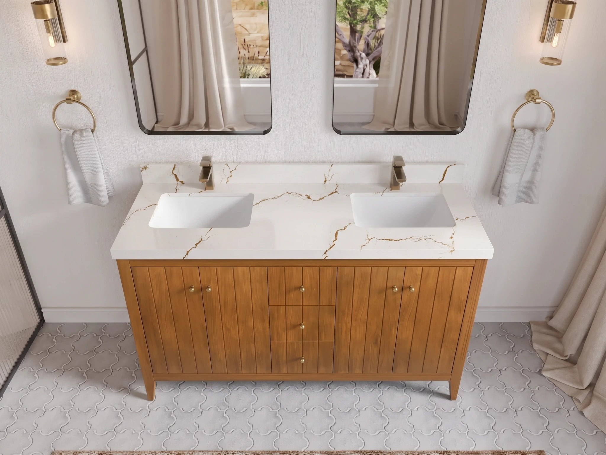 Atlanta Teak Wood 60 in. W x 22 in. D Double Sink Bathroom Vanity