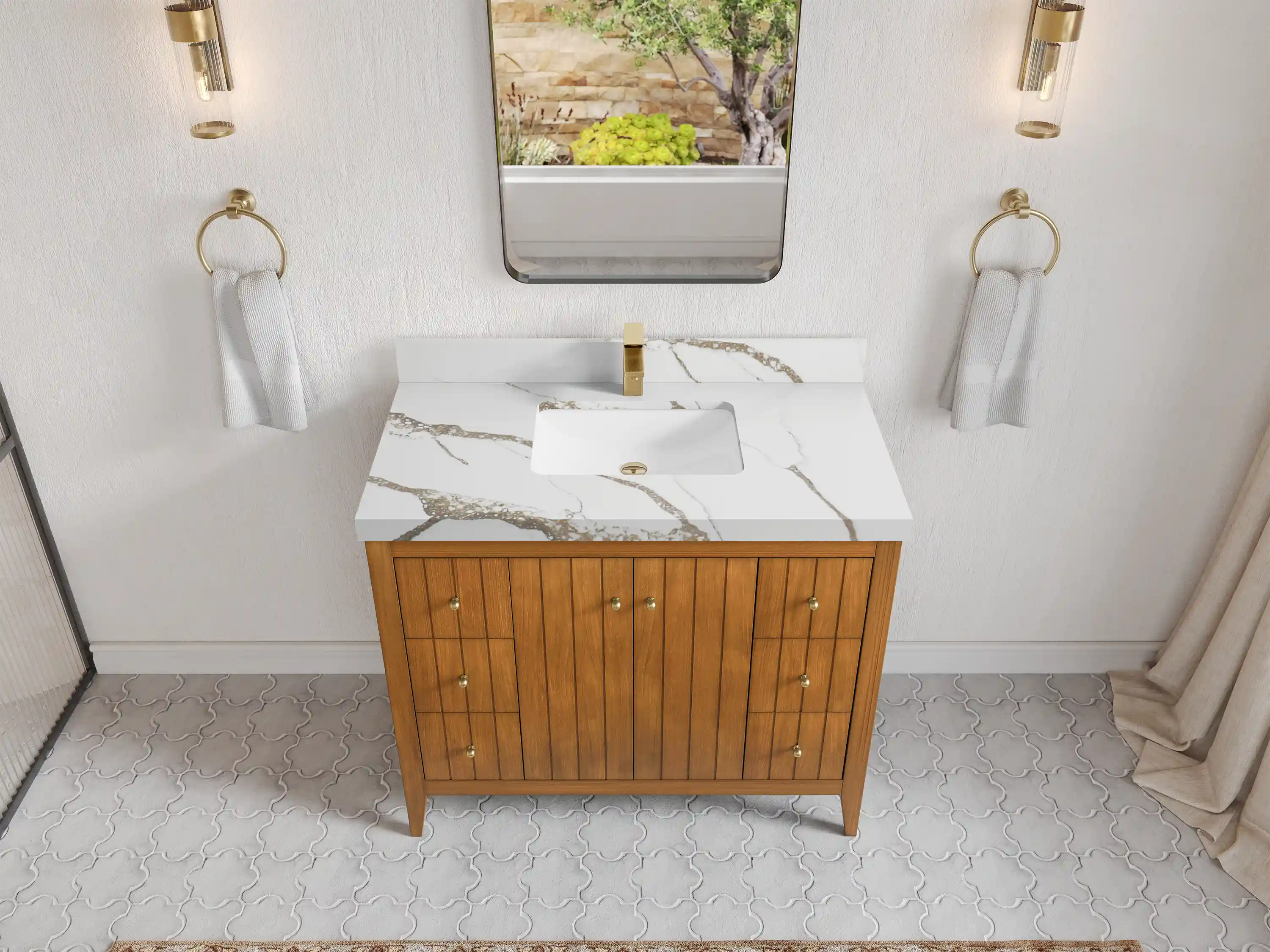 Atlanta Teak Wood 42 in. W x 22 in. D Single Sink Bathroom Vanity
