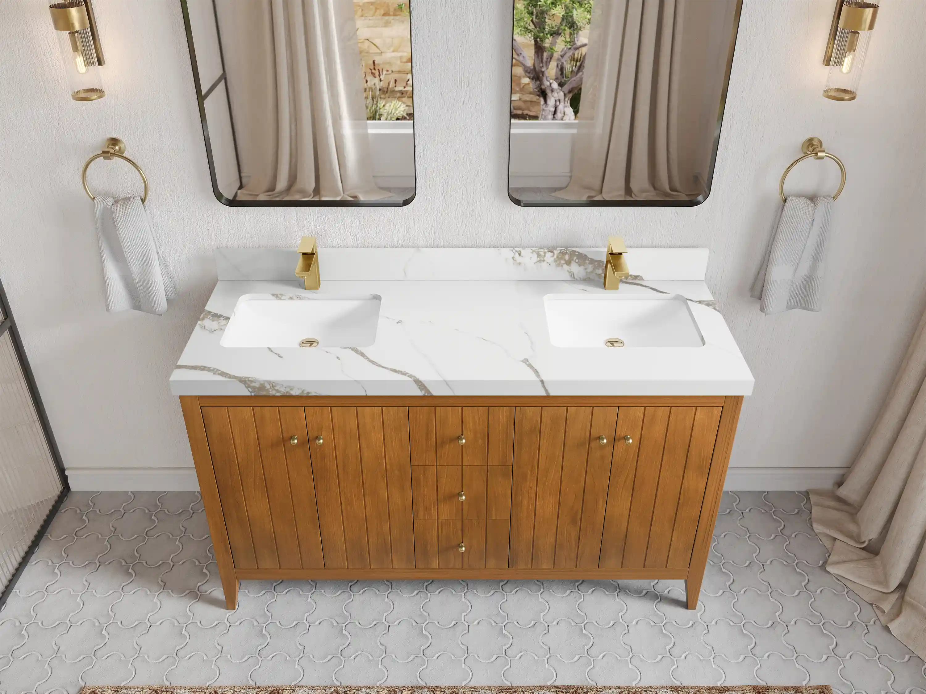 Atlanta Teak Wood 60 in. W x 22 in. D Double Sink Bathroom Vanity