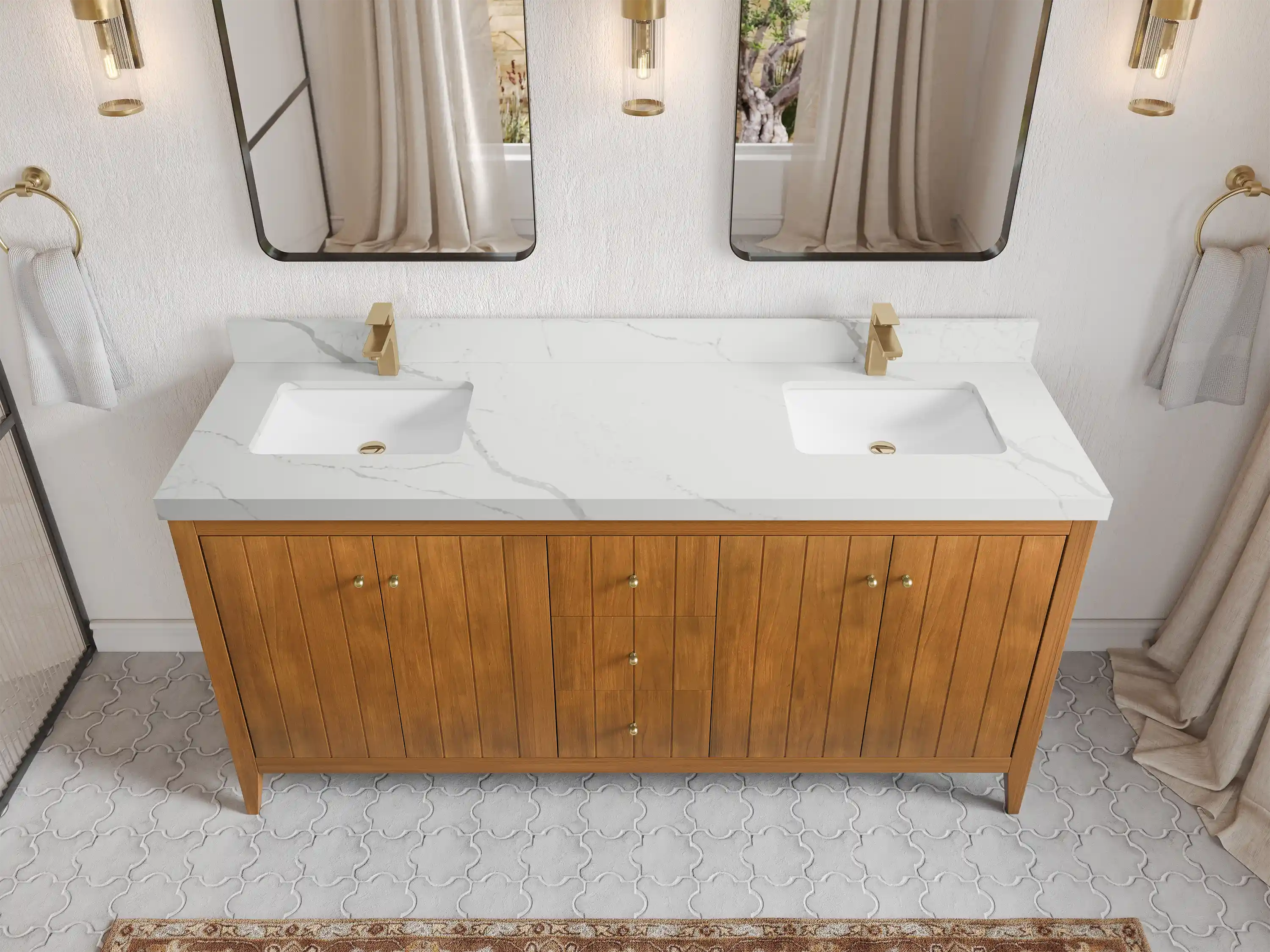 Atlanta Teak Wood 72 in. W x 22 in. D Double Sink Bathroom Vanity