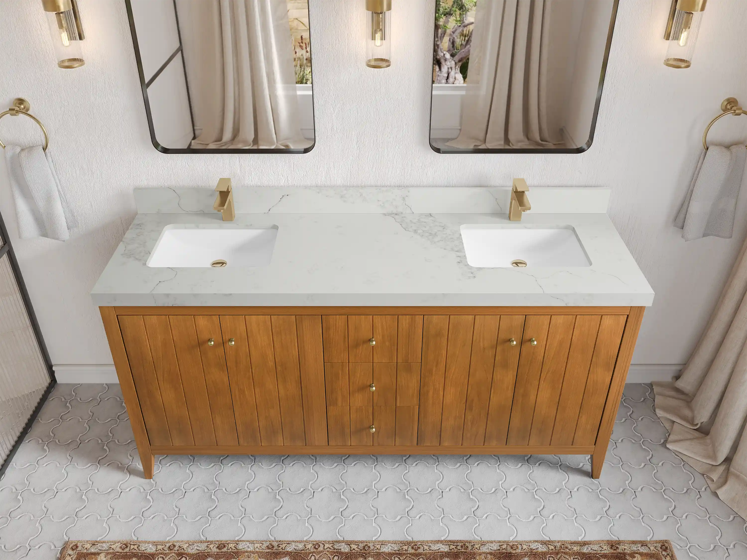 Atlanta Teak Wood 72 in. W x 22 in. D Double Sink Bathroom Vanity