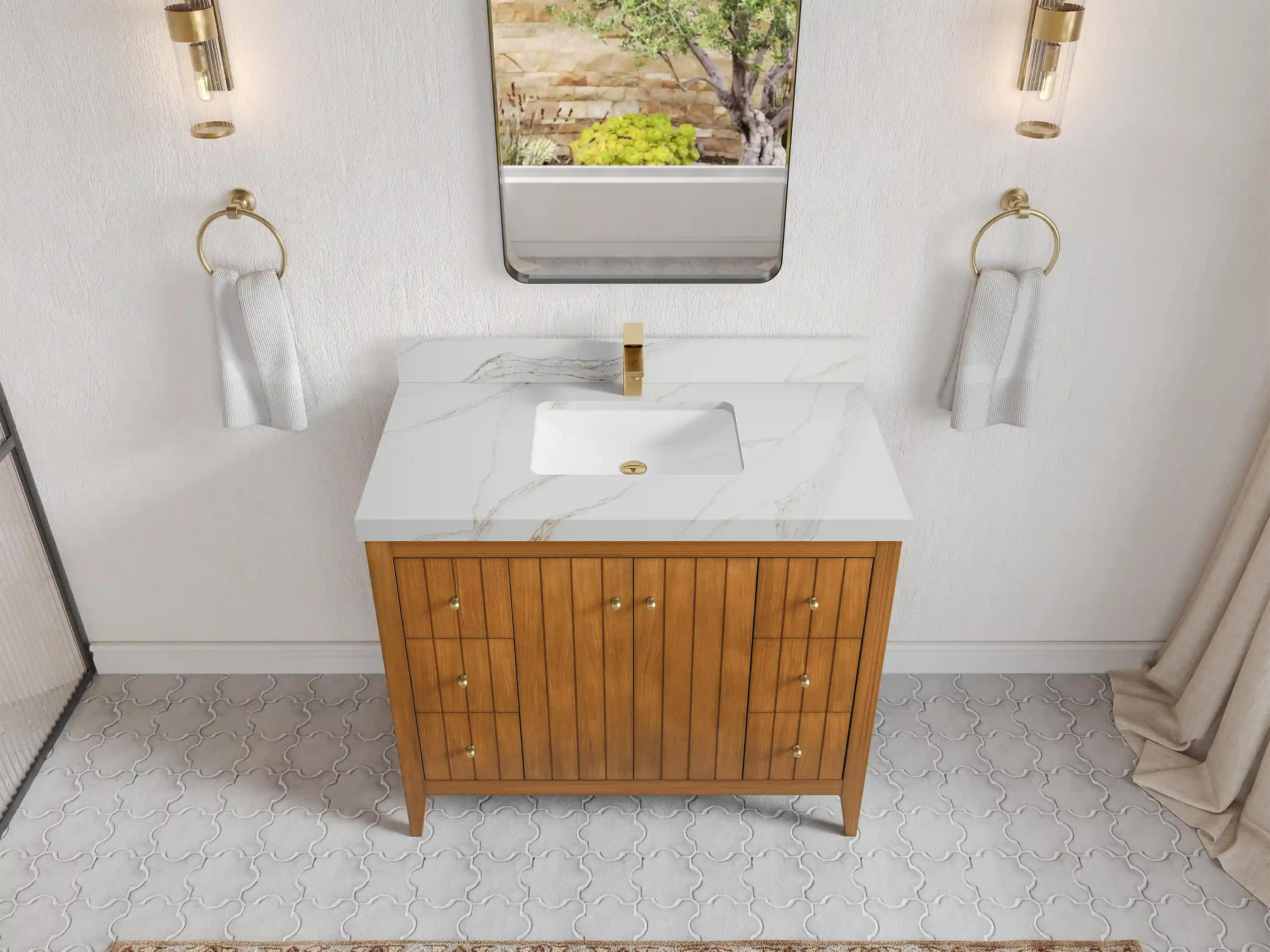 Atlanta Teak Wood 42 in. W x 22 in. D Single Sink Bathroom Vanity