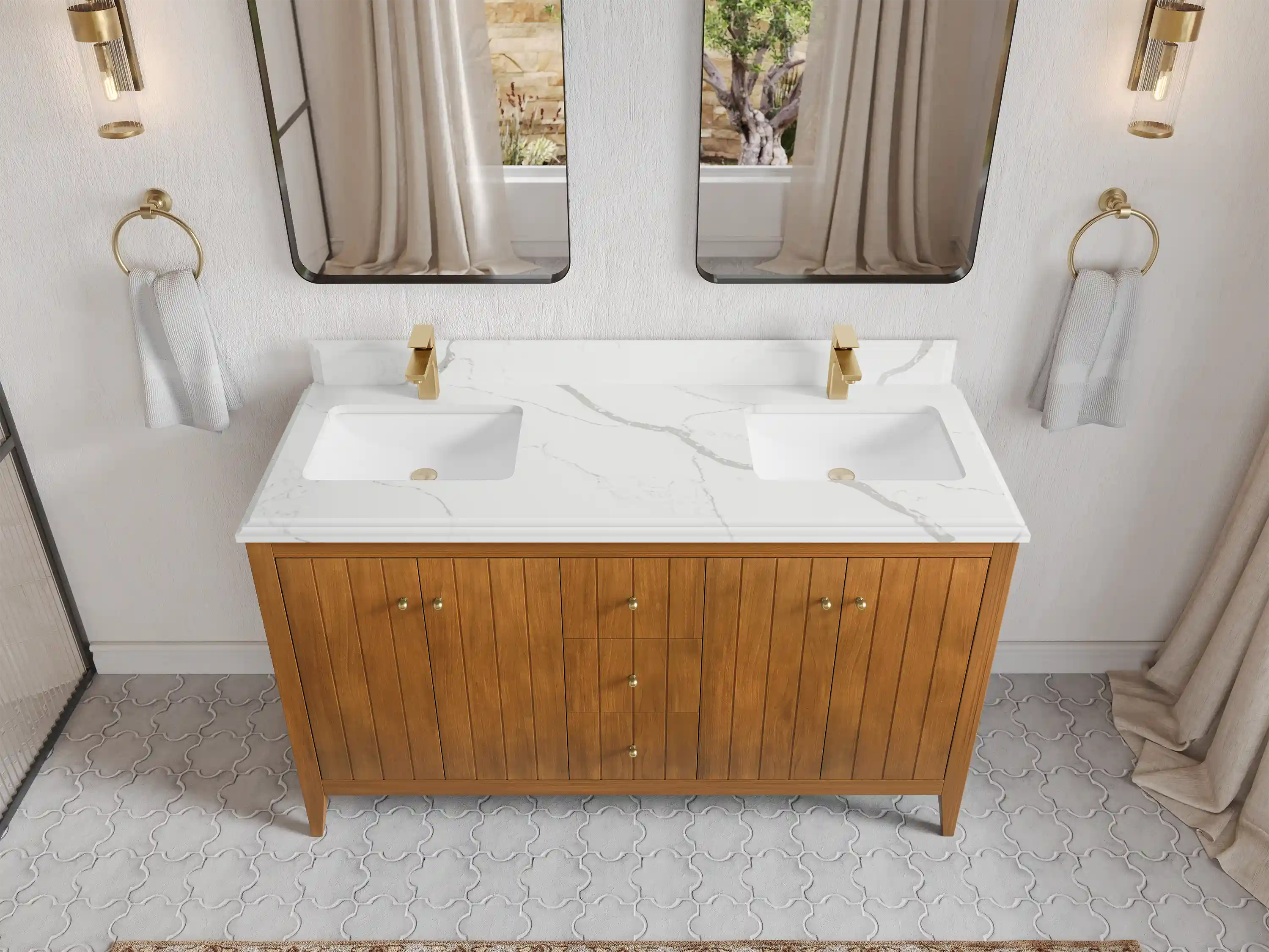 Atlanta Teak Wood 60 in. W x 22 in. D Double Sink Bathroom Vanity