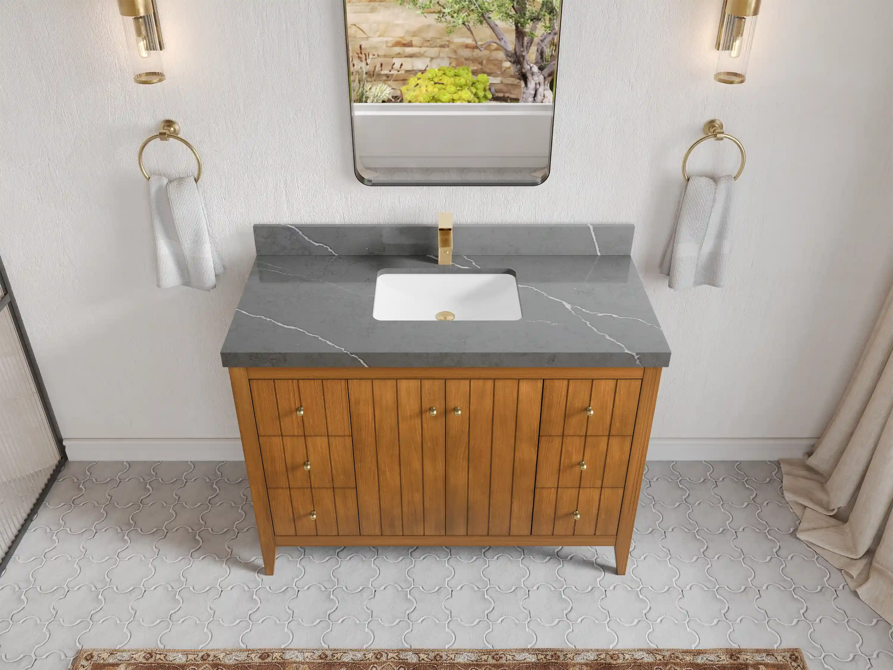 Atlanta Teak Wood 48 in. W x 22 in. D Single Sink Bathroom Vanity