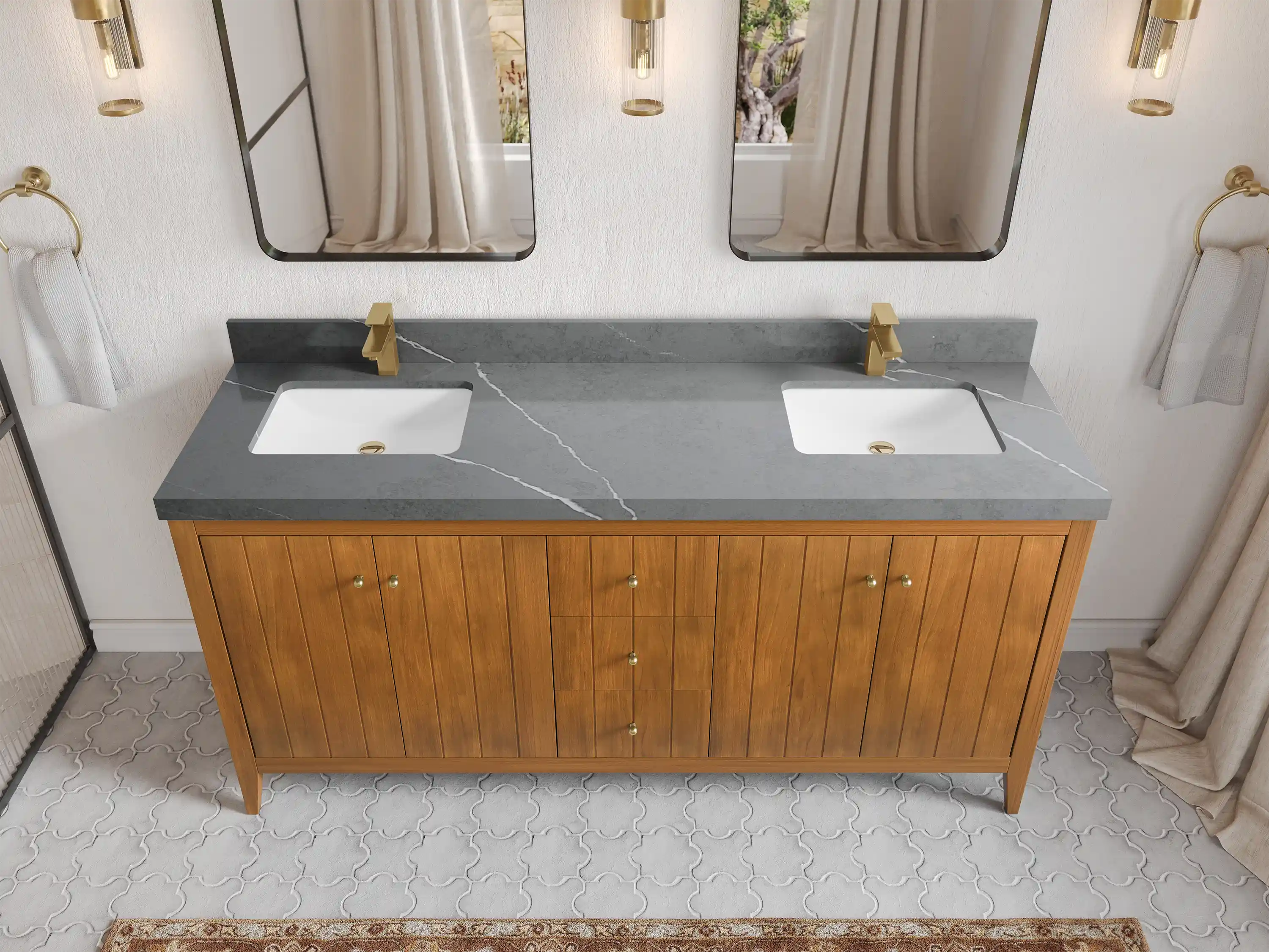 Atlanta Teak Wood 72 in. W x 22 in. D Double Sink Bathroom Vanity