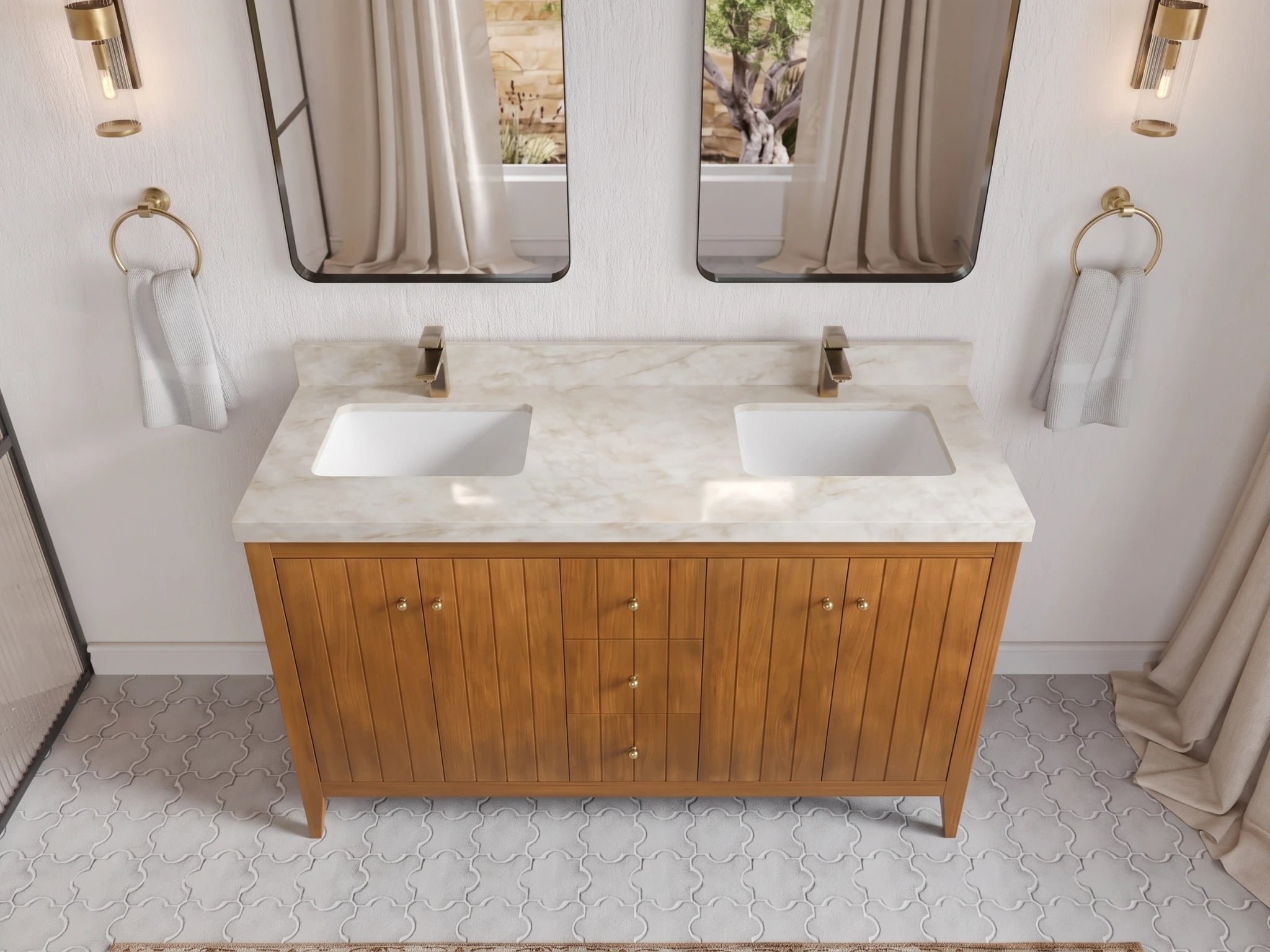 Atlanta Teak Wood 60 in. W x 22 in. D Double Sink Bathroom Vanity