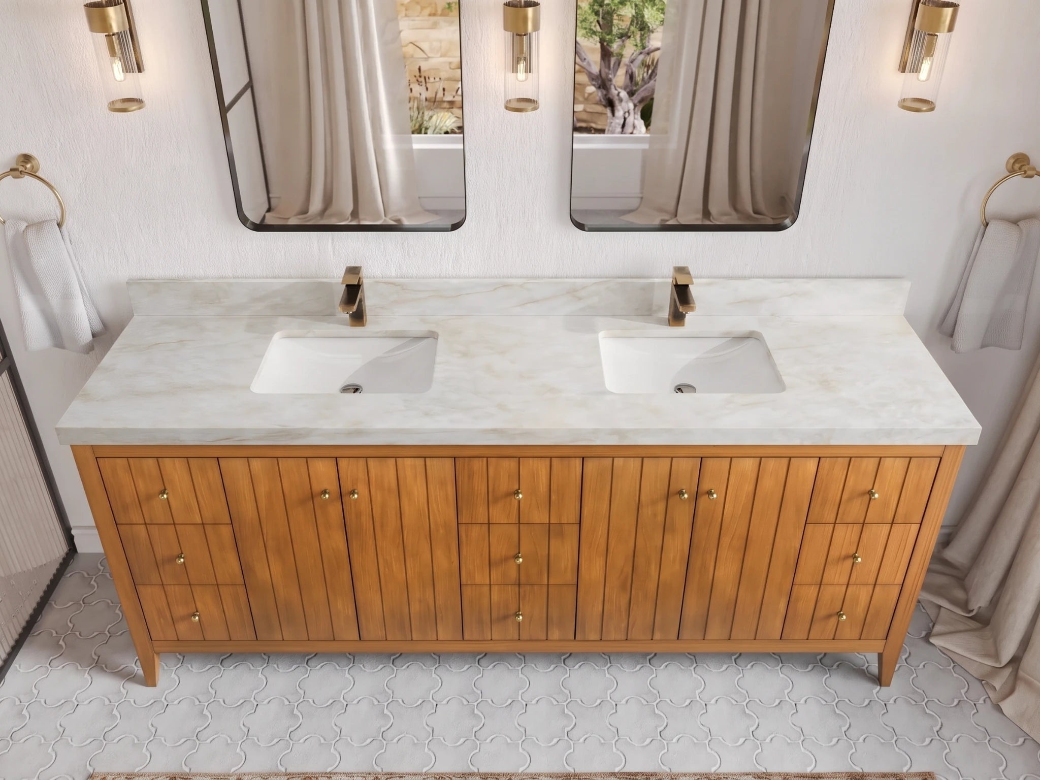 Atlanta Teak Wood 84 in. W x 22 in. D Double Sink Bathroom Vanity