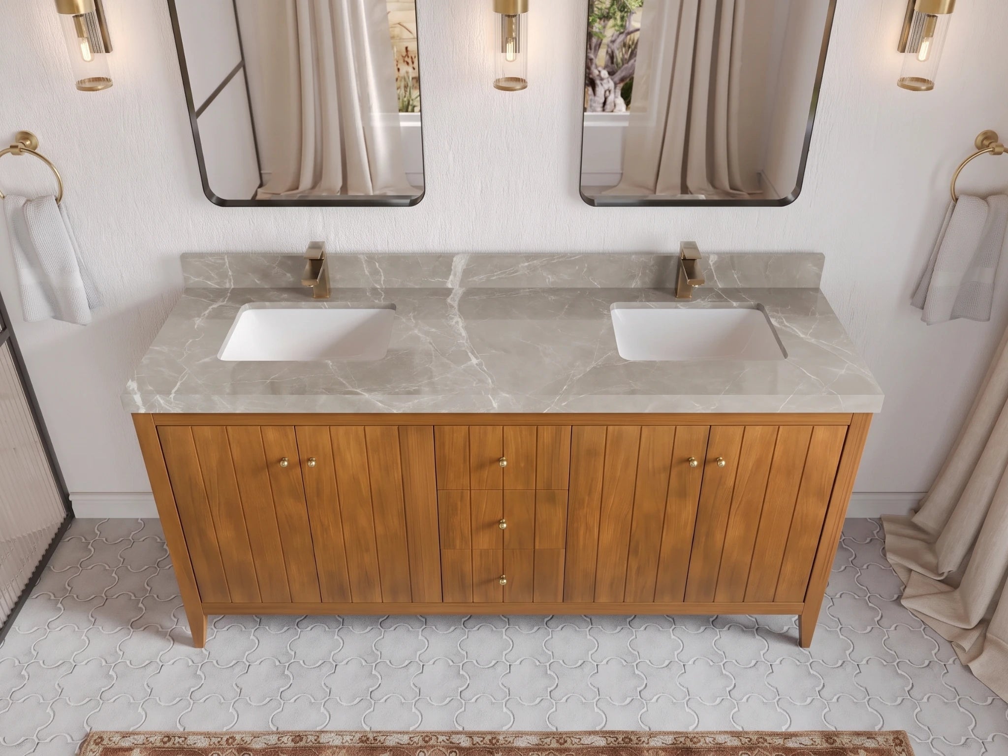 Atlanta Teak Wood 72 in. W x 22 in. D Double Sink Bathroom Vanity