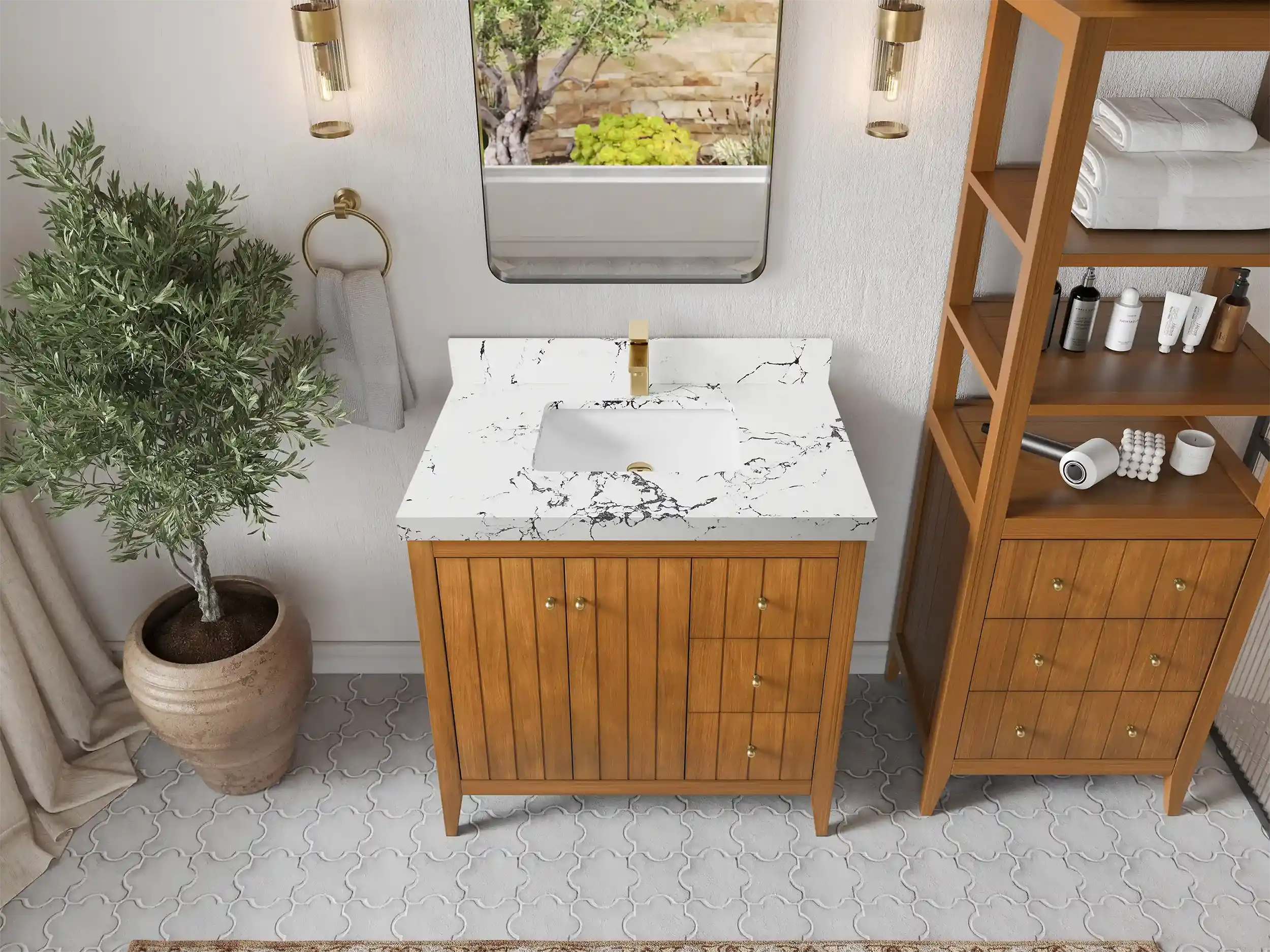 Atlanta Teak Wood 36 in. W x 22 in. D Center Sink Bathroom Vanity