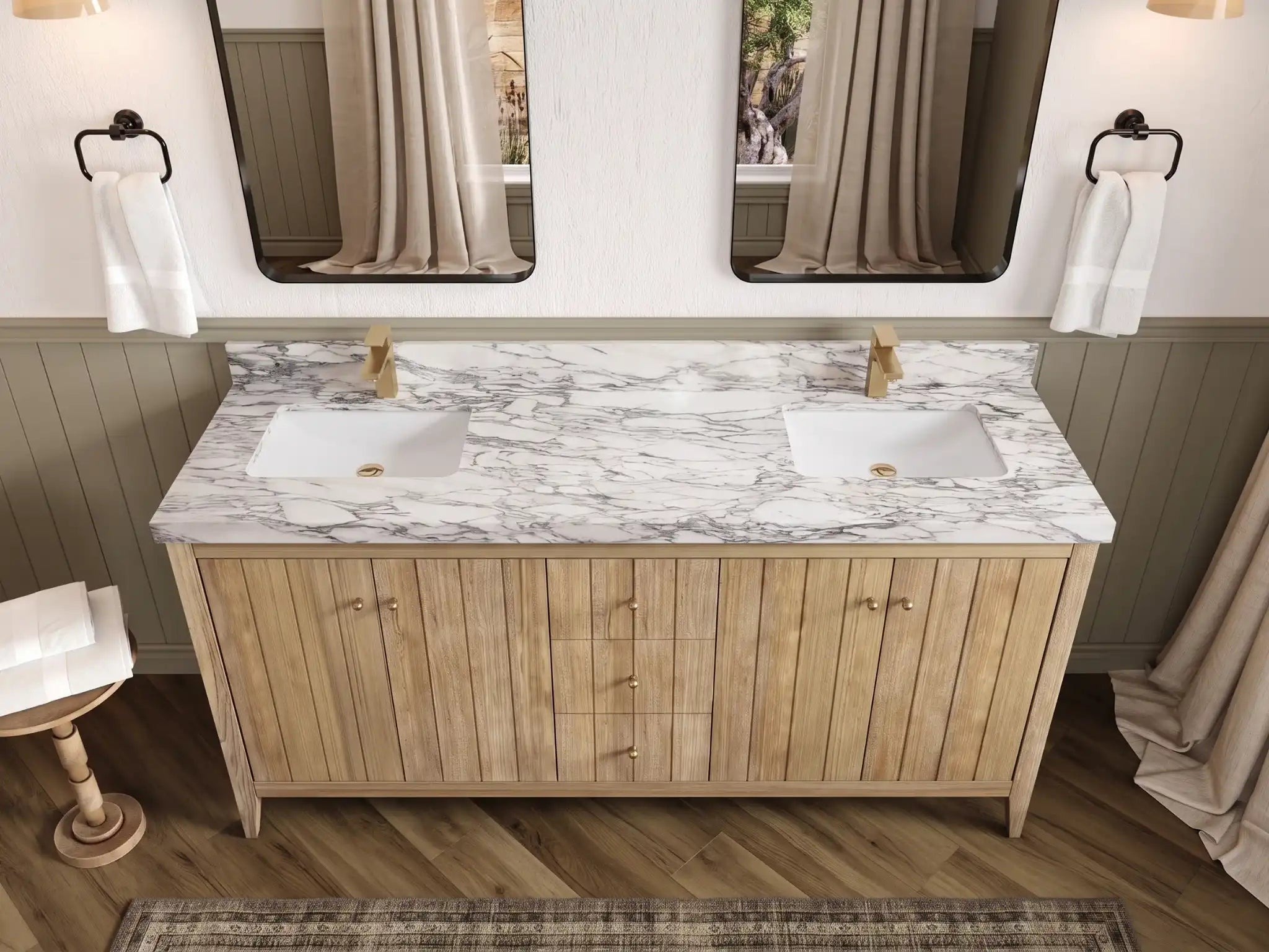 Atlanta Teak Wood 72 in. W x 22 in. D Double Sink Bathroom Vanity