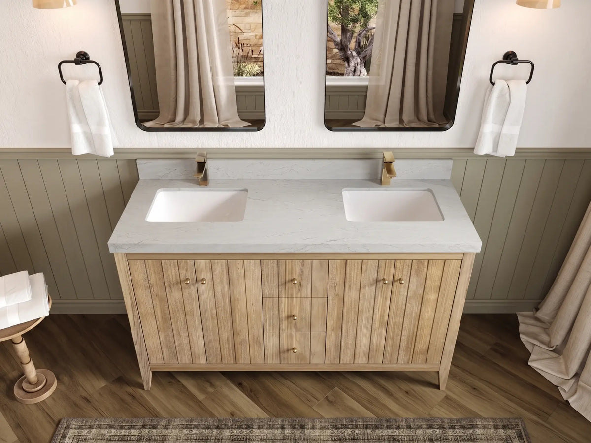 Atlanta Teak Wood 60 in. W x 22 in. D Double Sink Bathroom Vanity
